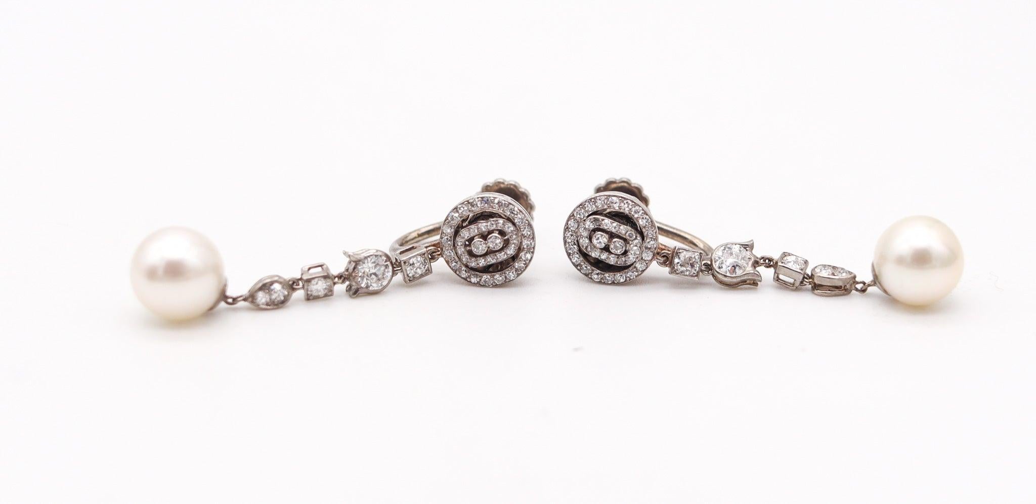 VAN CLEEF & ARPELS 1930 Art Deco Dangle Earrings With Euro Diamonds And Pearls in vendita 1