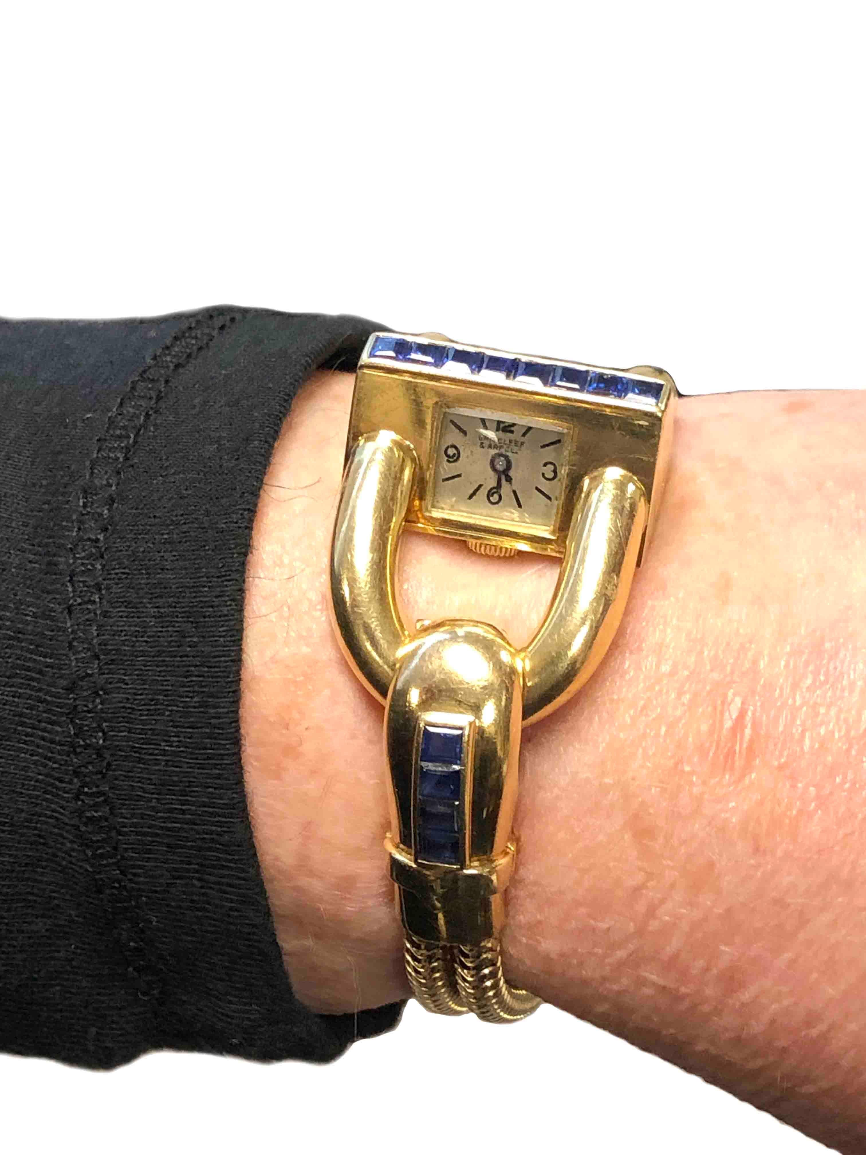 Art Deco Van Cleef & Arpels 1940s Cadenas Gold and Sapphire Ladies Wristwatch