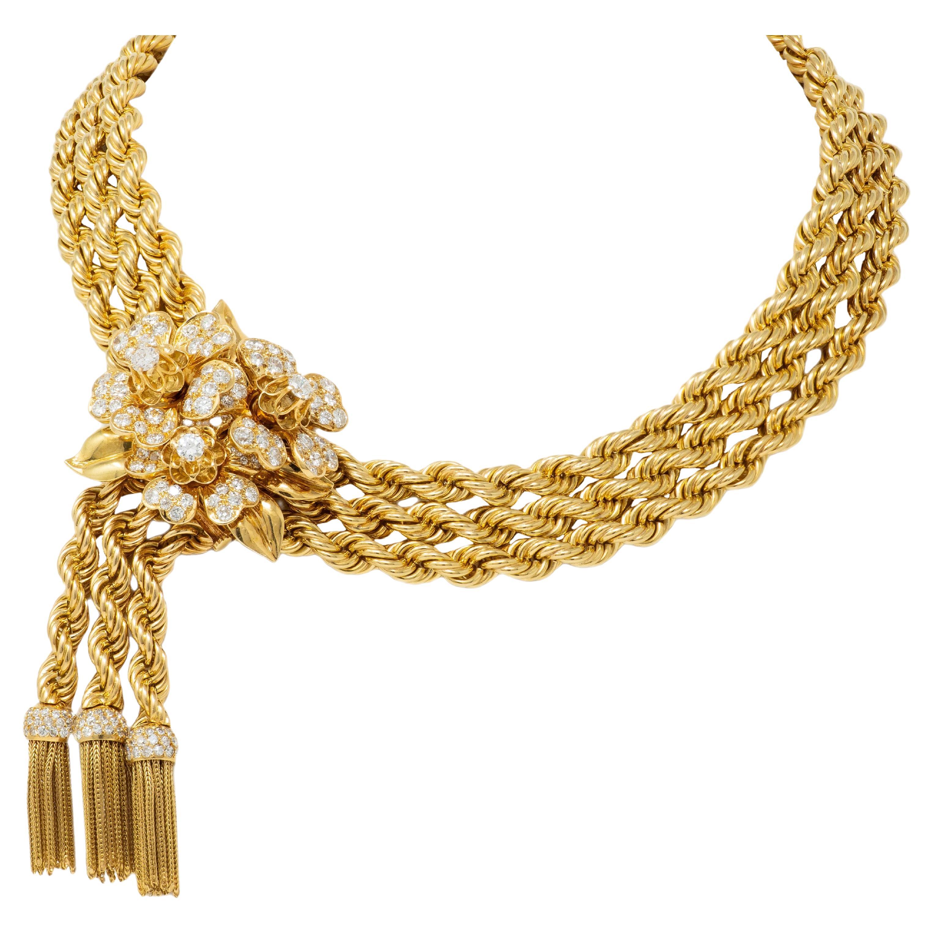 Van Cleef
Arpels 1949 French Diamond 18K Gold Vintage Brooch Necklace