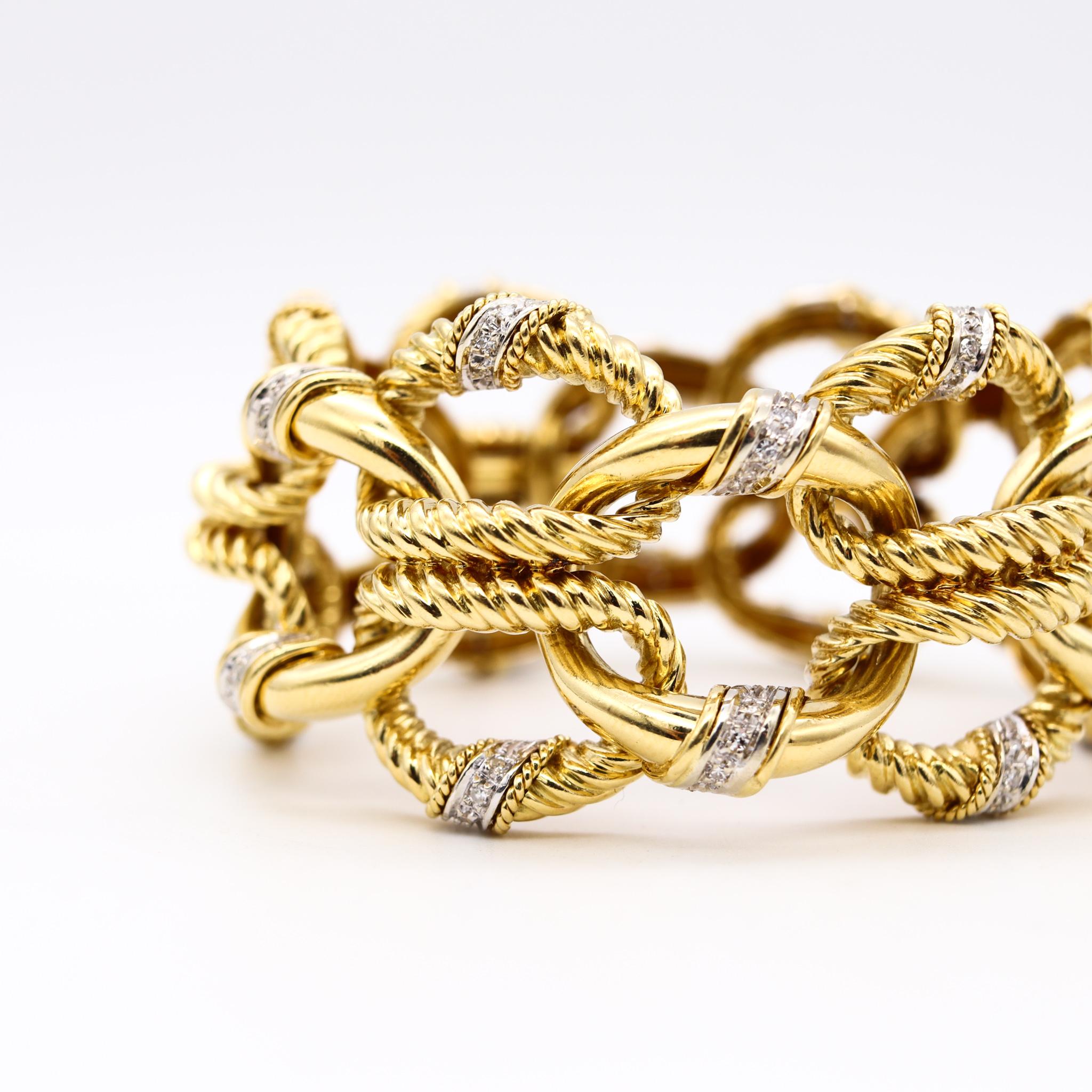 Rope links bracelet designed by Van Cleef & Arpels.

Beautiful links bracelet, created for the house of Van Cleef & Arpels in New York city during the late mid-century period, circa 1960's. Designed as double rows of sculpted gold openwork