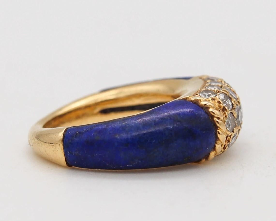 Retro Van Cleef & Arpels 1960 Paris Philippines Lapis Lazuli Ring 18Kt Gold Diamonds