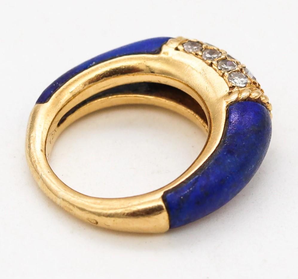 Brilliant Cut Van Cleef & Arpels 1960 Paris Philippines Lapis Lazuli Ring 18Kt Gold Diamonds