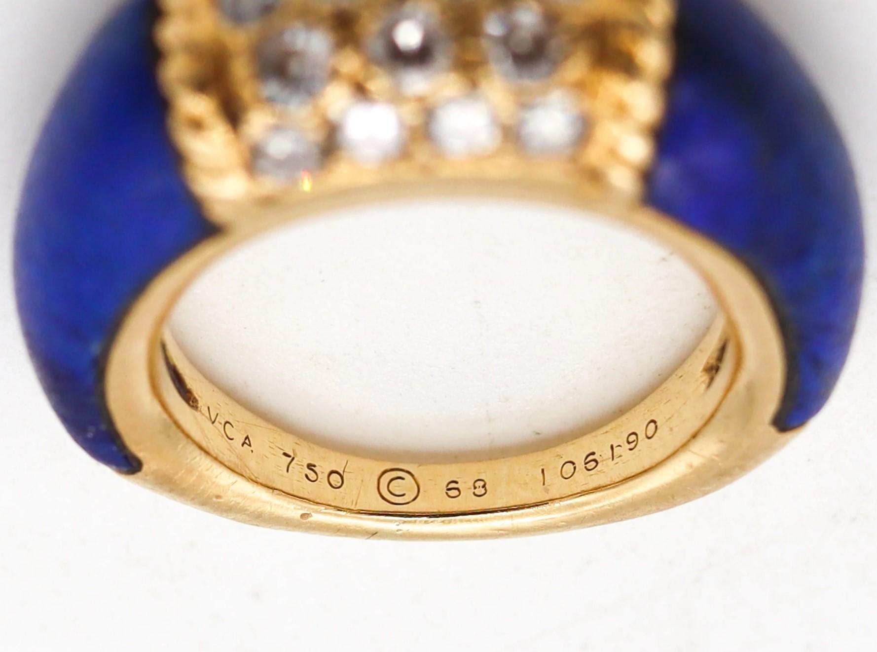 Van Cleef & Arpels 1960 Paris Philippines Lapis Lazuli Ring 18Kt Gold Diamonds In Excellent Condition In Miami, FL