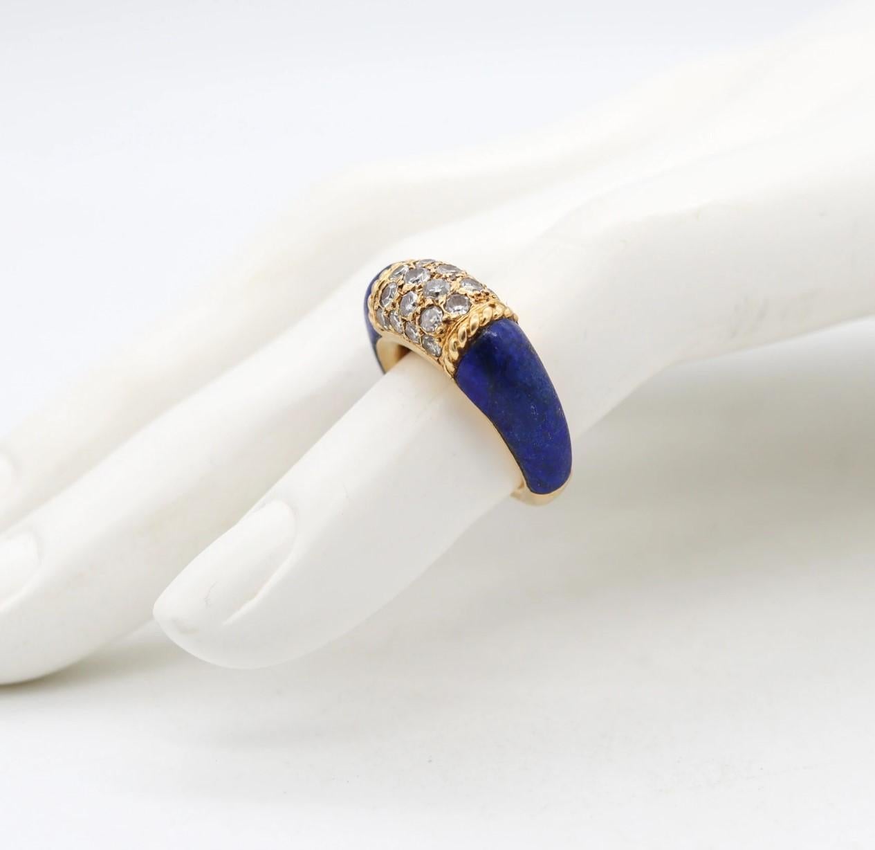 Women's Van Cleef & Arpels 1960 Paris Philippines Lapis Lazuli Ring 18Kt Gold Diamonds