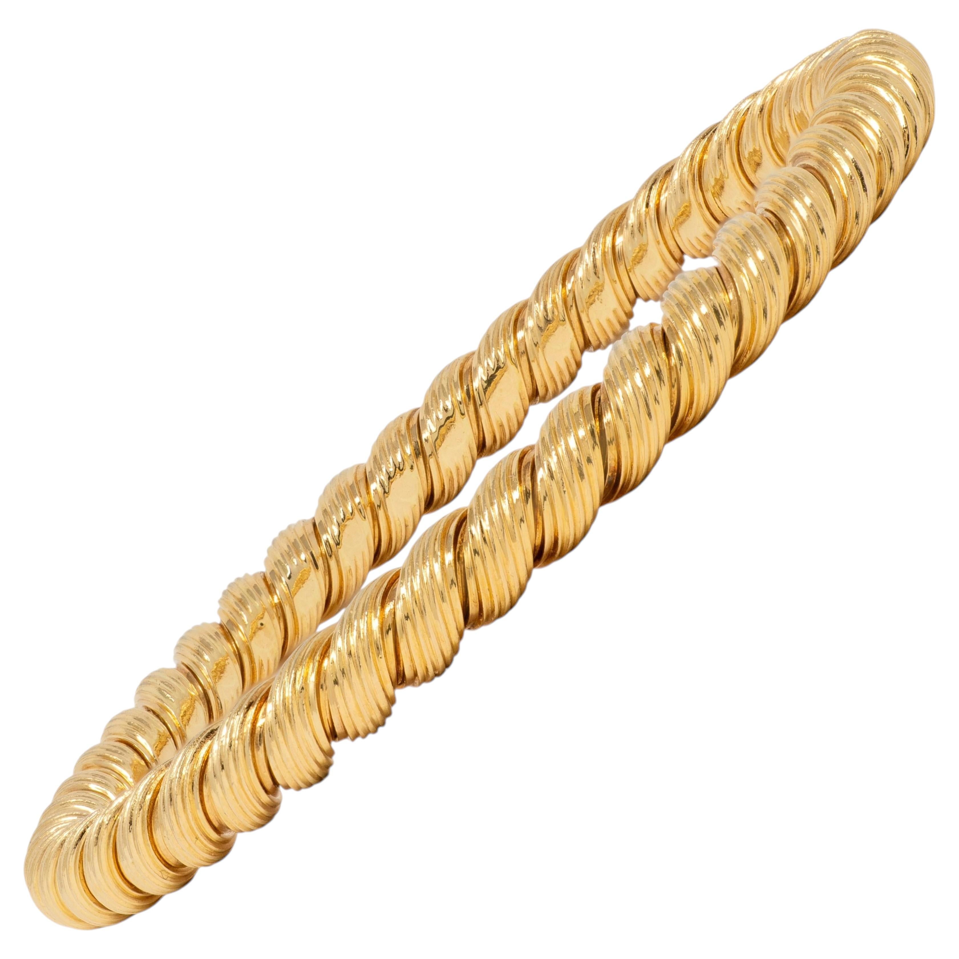 Van Cleef & Arpels 1960's 18K Yellow Gold Vintage Twisted Rope Bangle Bracelet