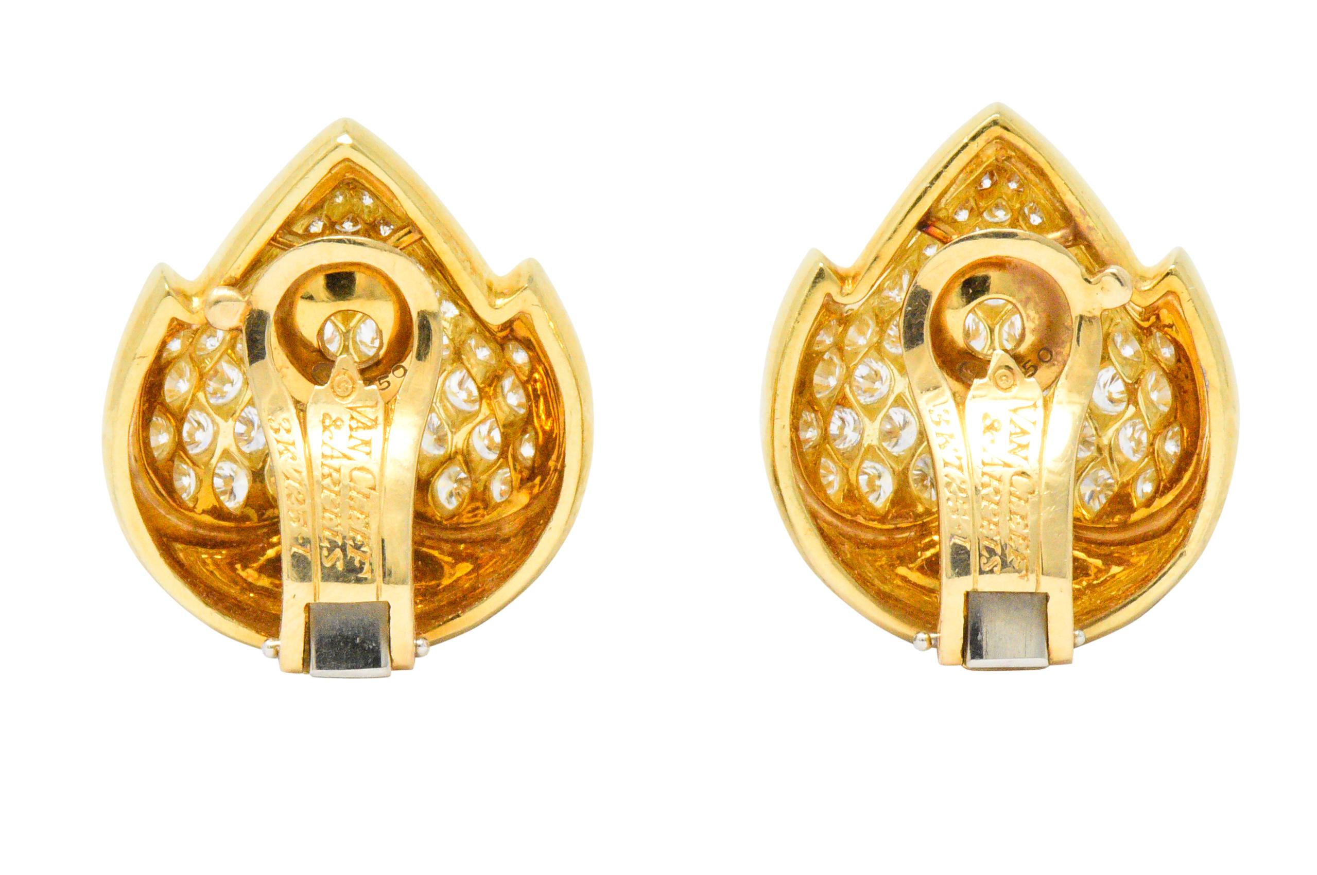 Van Cleef & Arpels 1960s 3.75 Carat Diamond 18 Karat Yellow Gold Ear-Clips 1