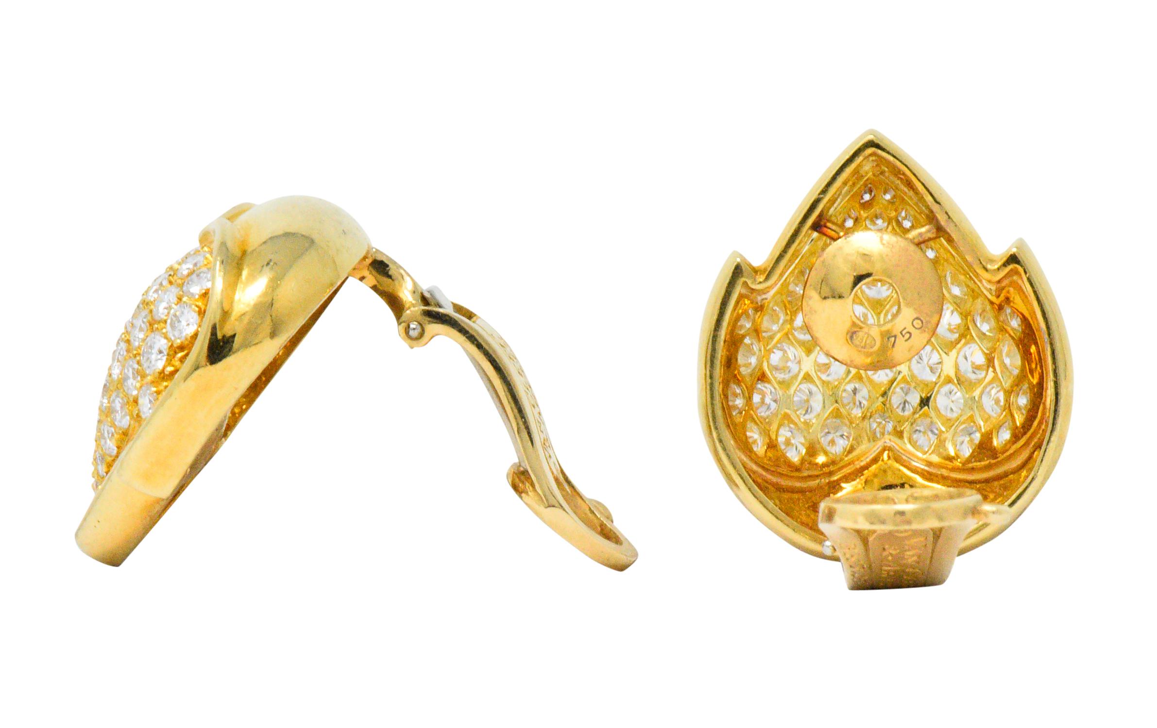 Van Cleef & Arpels 1960s 3.75 Carat Diamond 18 Karat Yellow Gold Ear-Clips 2