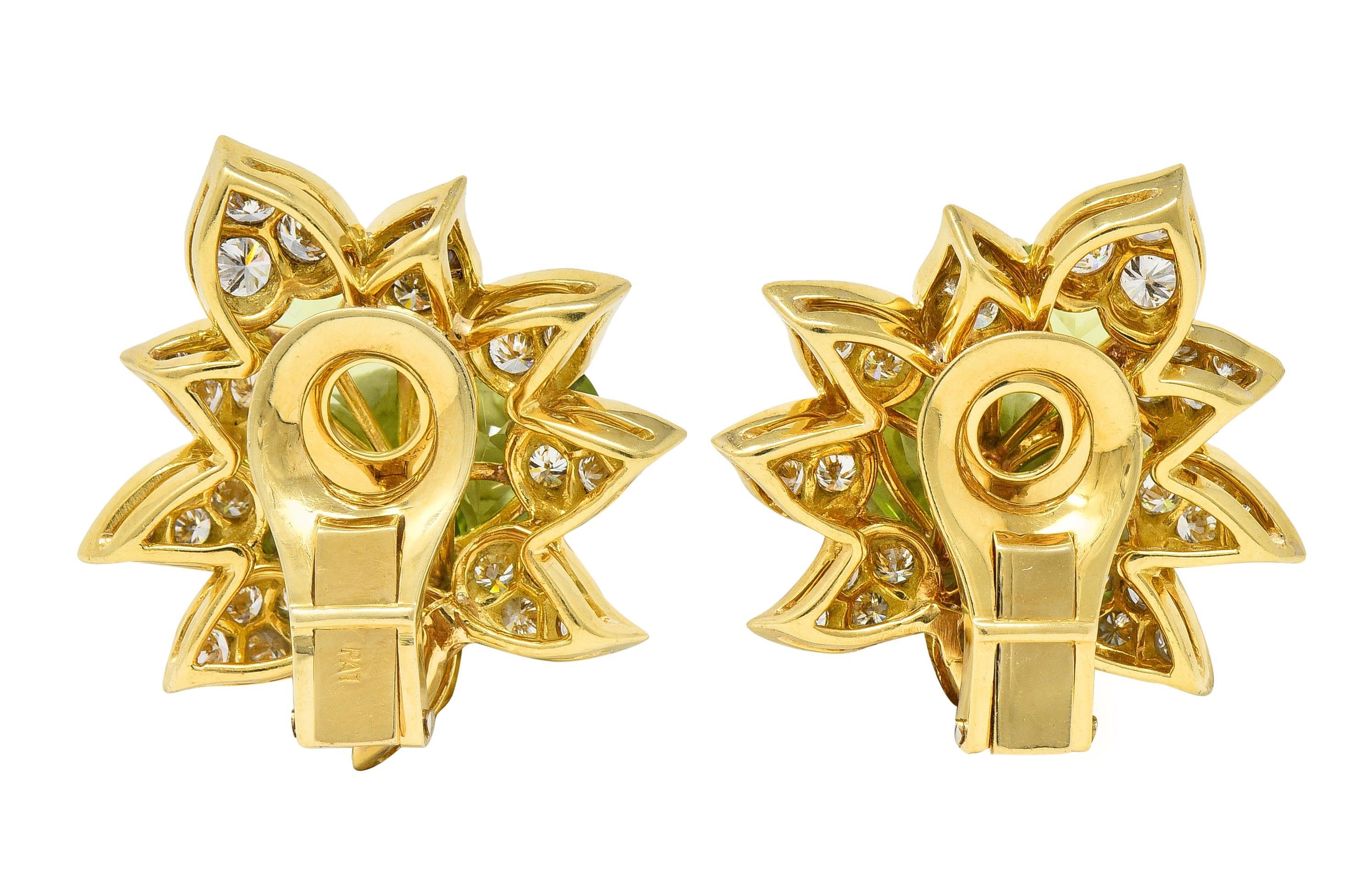 Van Cleef & Arpels 1960s 9.18 CTW Peridot Diamond 18 Karat Gold Earrings In Excellent Condition For Sale In Philadelphia, PA