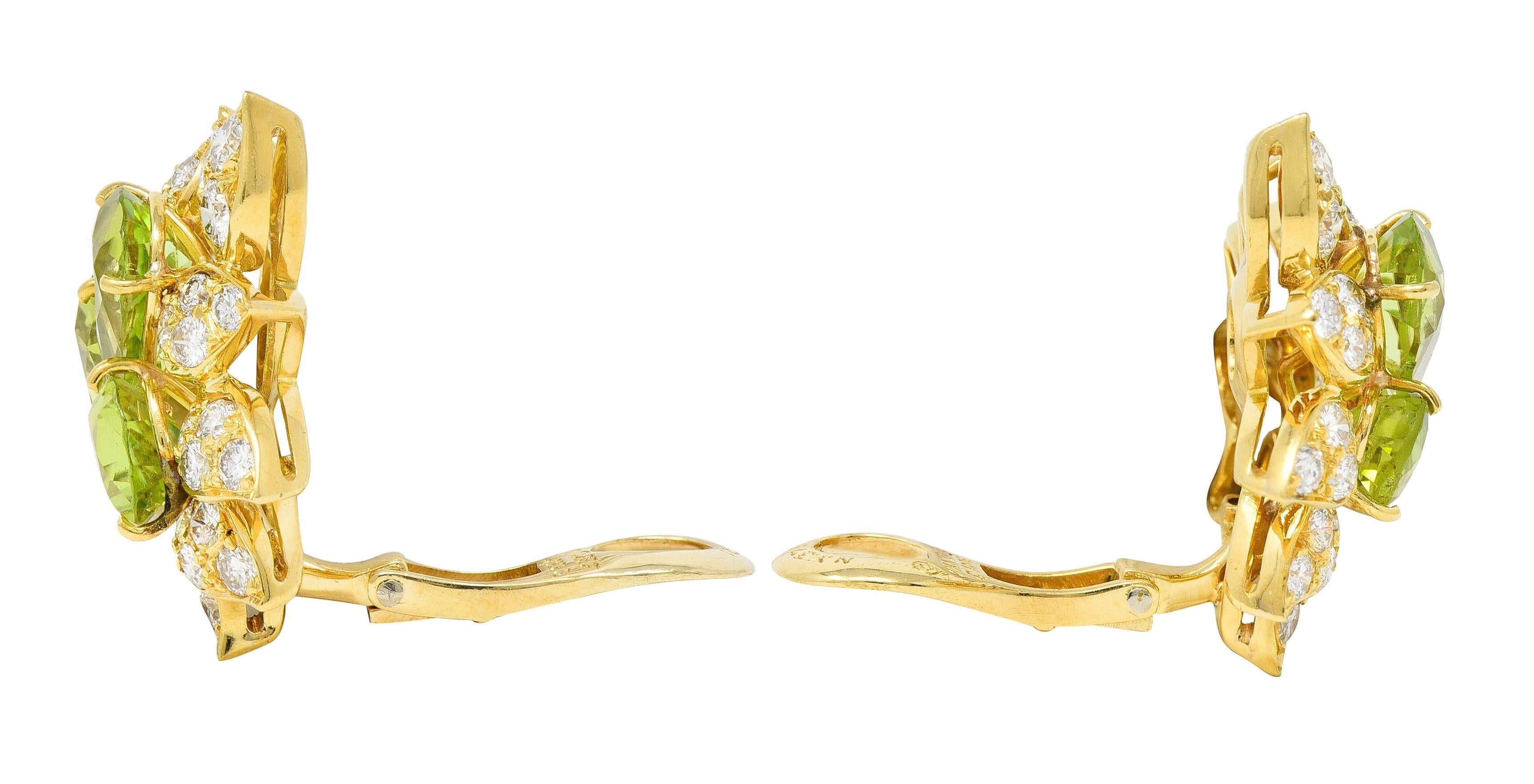 Van Cleef & Arpels 1960s 9.18 CTW Peridot Diamond 18 Karat Gold Earrings For Sale 1