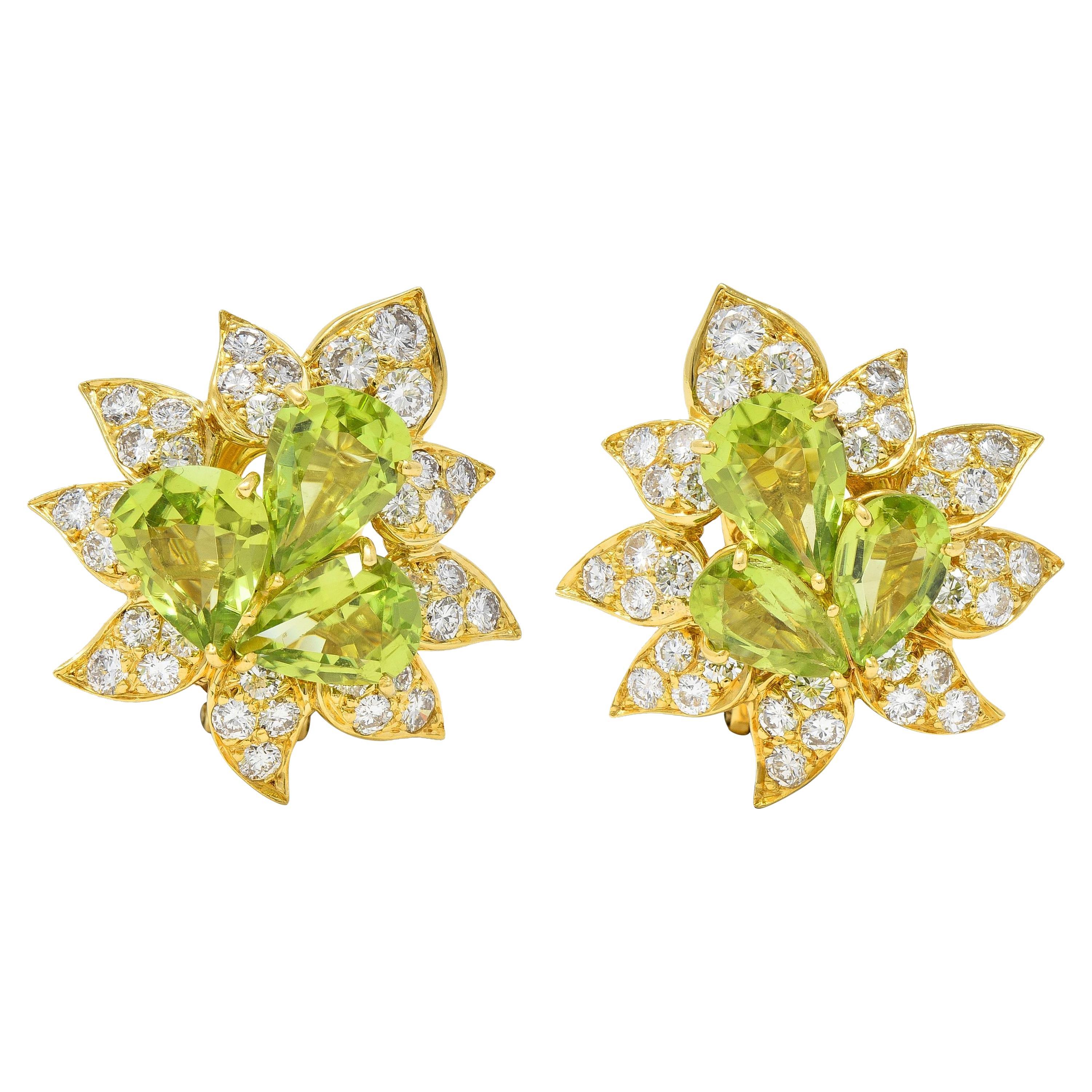 Van Cleef & Arpels 1960s 9.18 CTW Peridot Diamond 18 Karat Gold Earrings