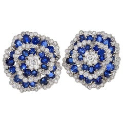 Van Cleef & Arpels Sapphire and Diamond "Camellia" Earrings 