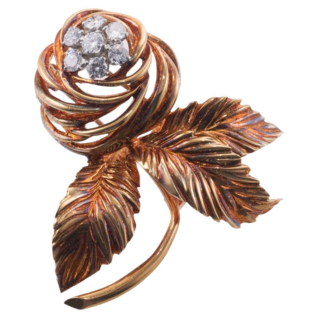 Van Cleef & Arpels 1960s Diamond Gold Flower Brooch  For Sale