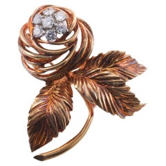 Van Cleef & Arpels 1960s Diamond Gold Flower Brooch 