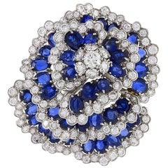 Used Van Cleef & Arpels Sapphire and Diamond “Camellia” Brooch 