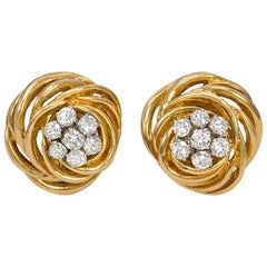 Van Cleef & Arpels 1960s Gold and Diamond Knot Design Clip Earrings