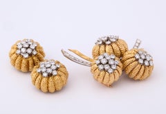 Van Cleef & Arpels 1960s Gold and Diamond Pin and Earclips Set