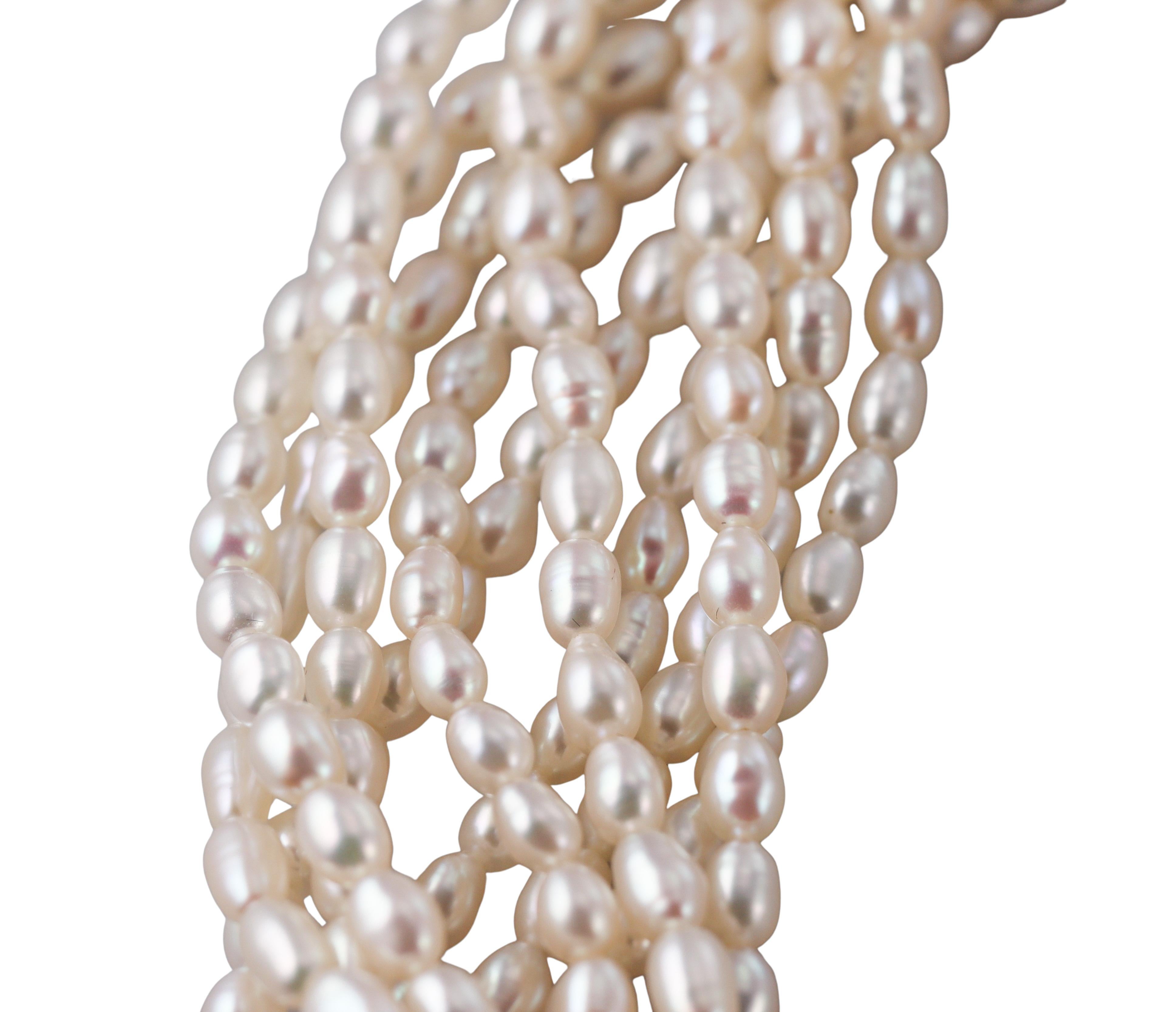 Van Cleef & Arpels 1960er Jahre Mehrreihige Halskette aus Gelbgold mit Perlen und Diamanten im Angebot 2