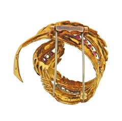 Van Cleef & Arpels 1960s Ruby Diamond Gold Platinum Feather Brooch Pin