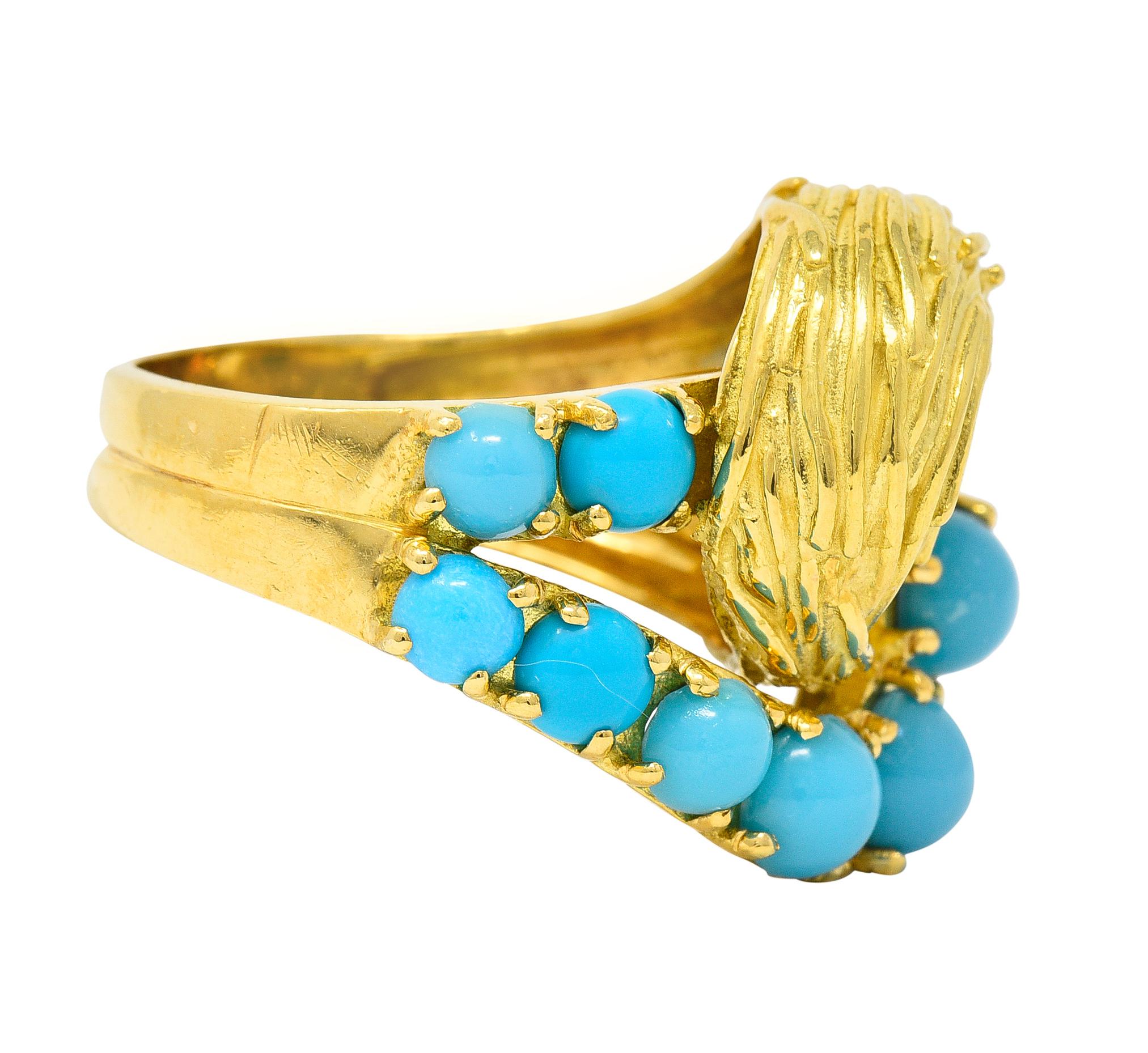 Round Cut Van Cleef & Arpels 1960's Turquoise 18K Yellow Gold Textured Loop Vintage Ring