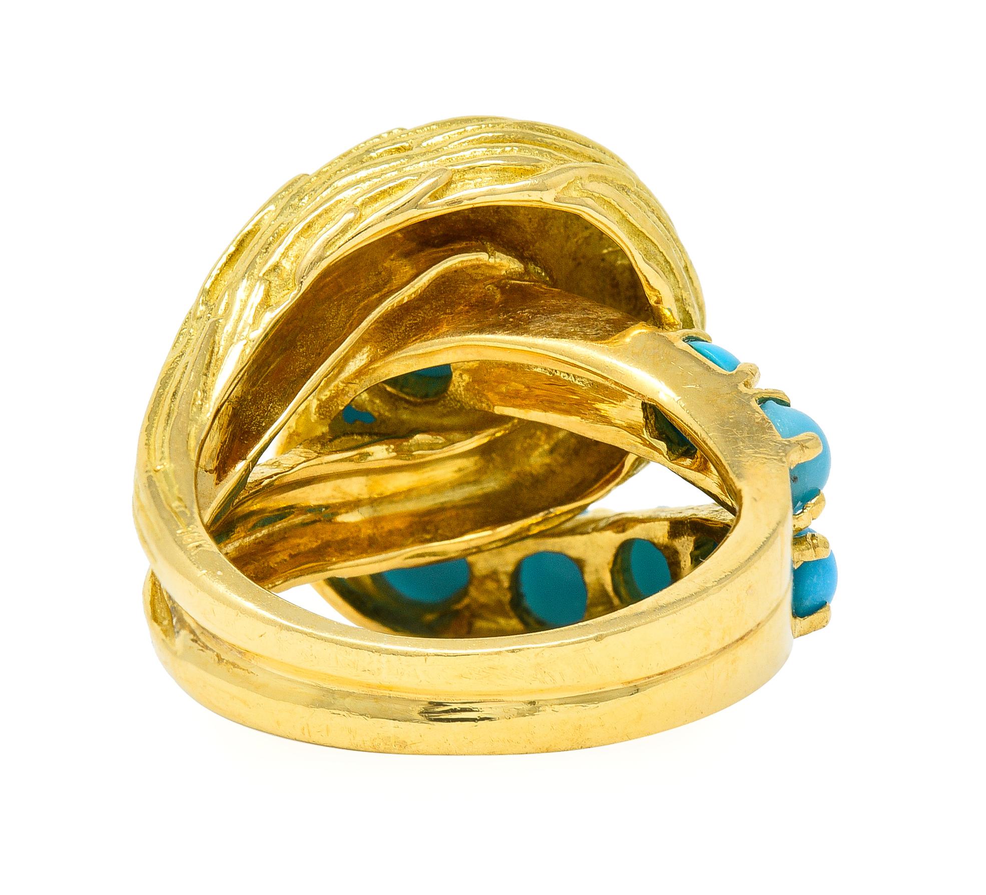 Van Cleef & Arpels 1960's Turquoise 18K Yellow Gold Textured Loop Vintage Ring In Excellent Condition In Philadelphia, PA