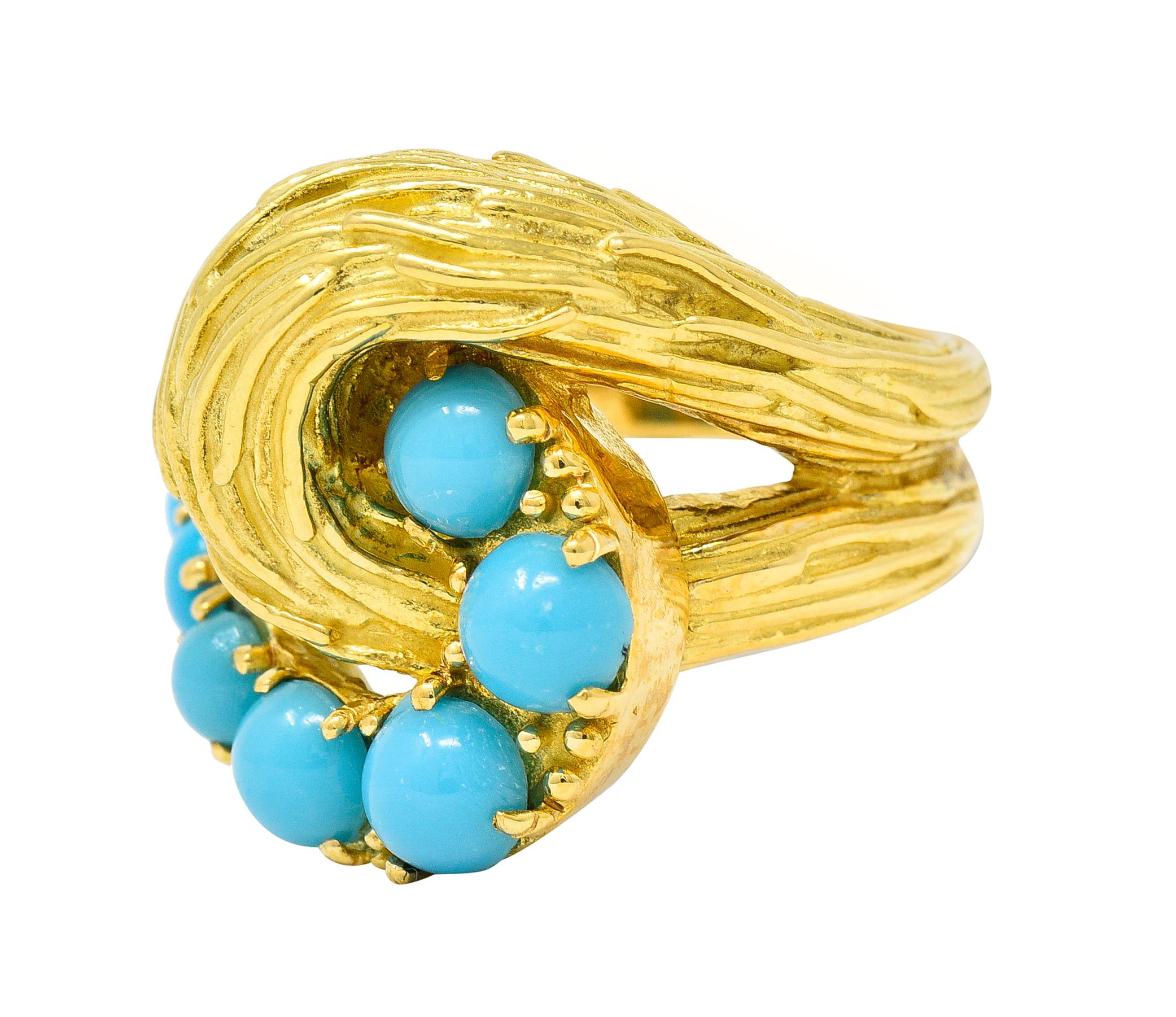Van Cleef & Arpels 1960's Turquoise 18K Yellow Gold Textured Loop Vintage Ring 1