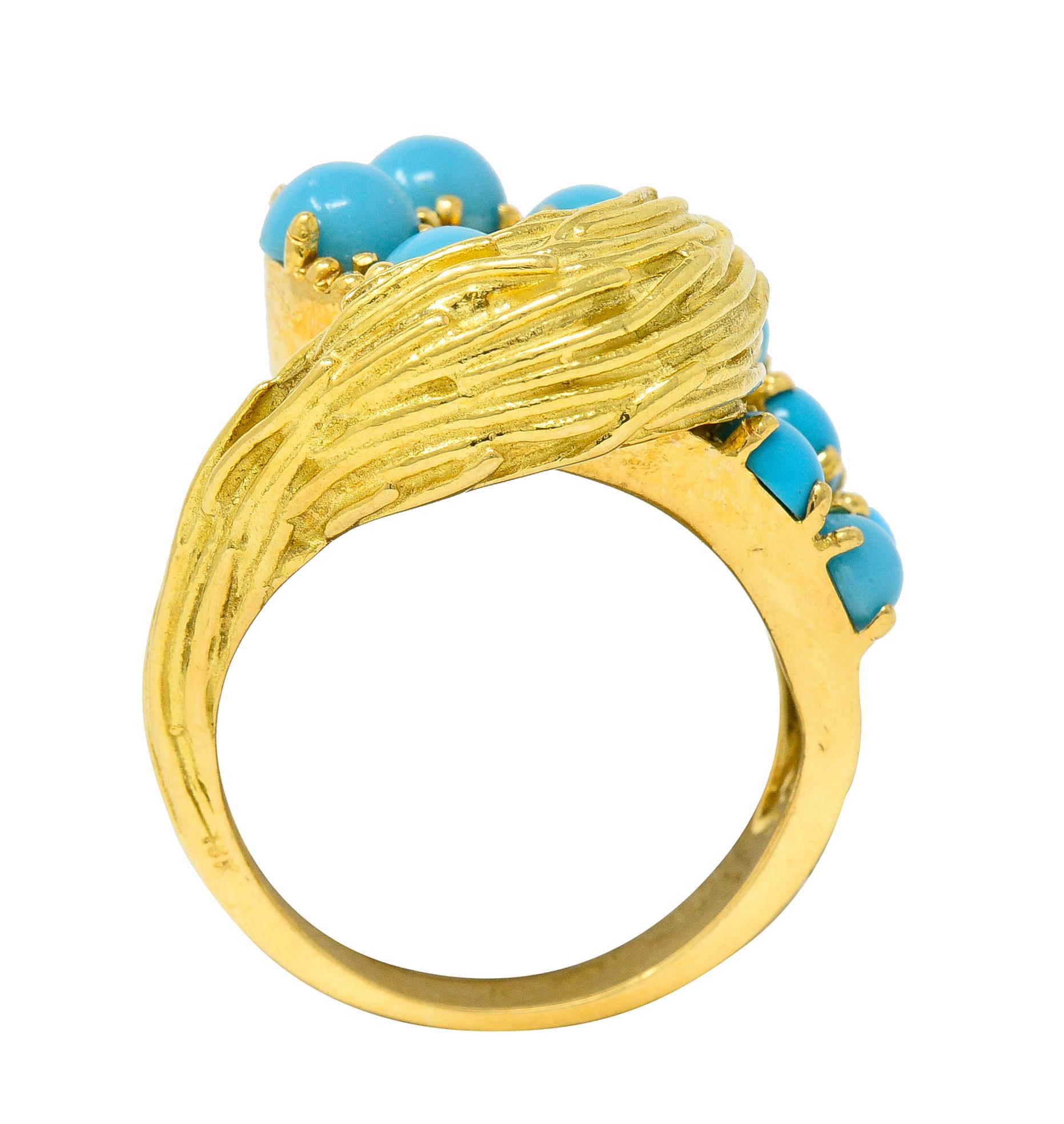 Van Cleef & Arpels 1960's Turquoise 18K Yellow Gold Textured Loop Vintage Ring 3