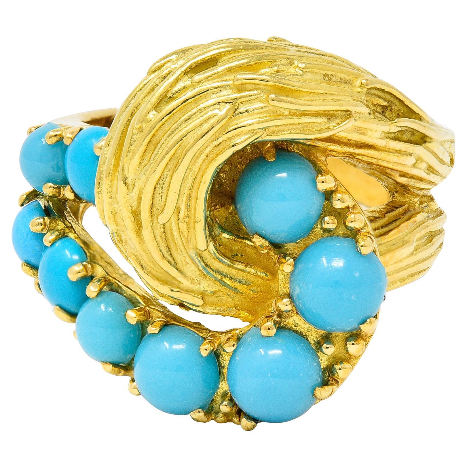 Van Cleef & Arpels 1960's Turquoise 18K Yellow Gold Textured Loop Vintage Ring
