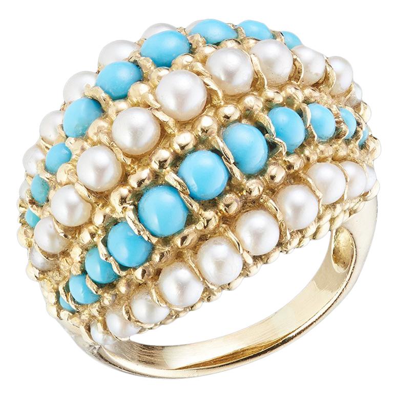 Van Cleef & Arpels 1960s Turquoise and Pearl Ring For Sale