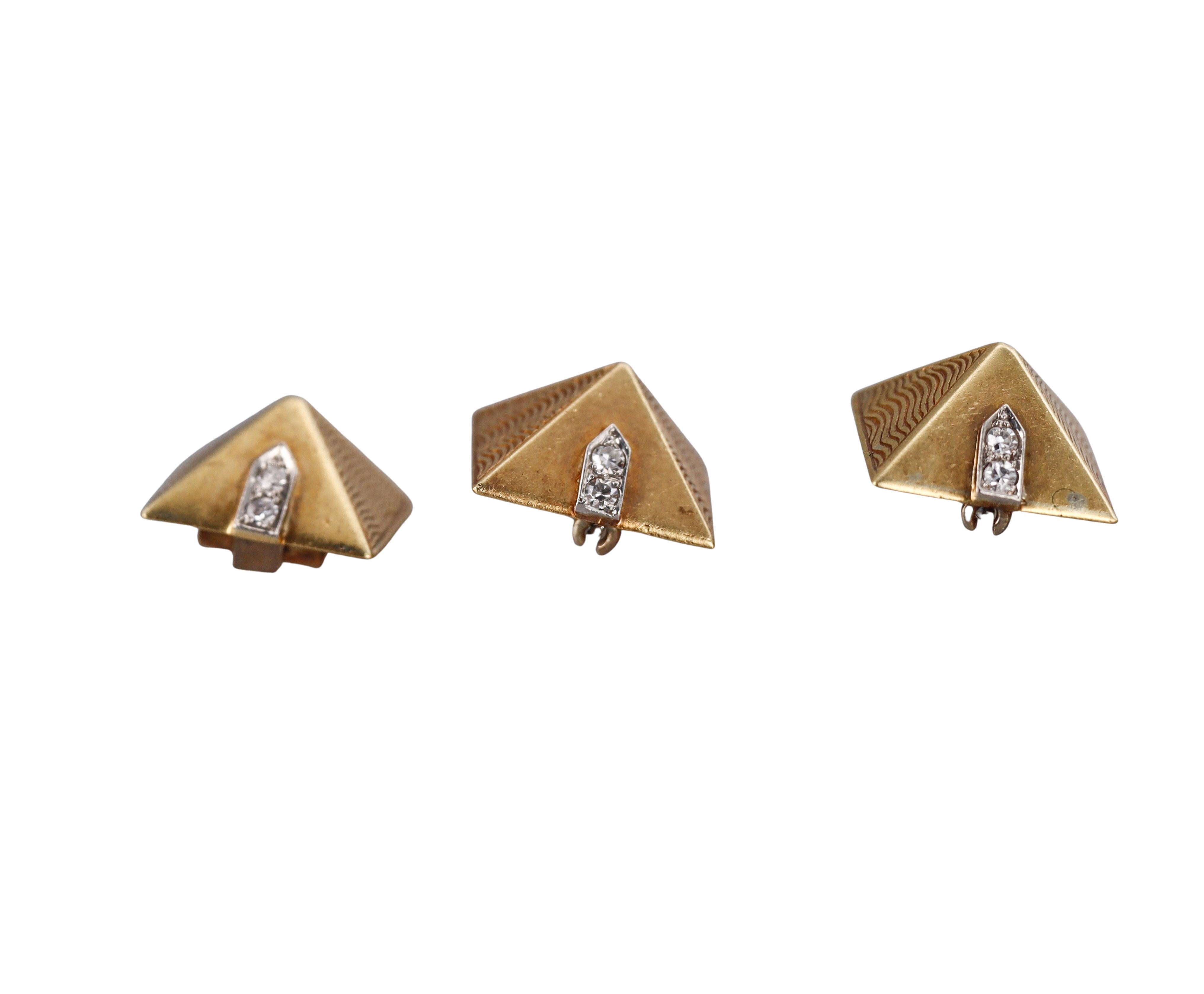 Van Cleef & Arpels 1960er Jahre Gelbgold Diamant- Pyramiden-Brosche, 3er-Set, Set im Zustand „Hervorragend“ im Angebot in New York, NY