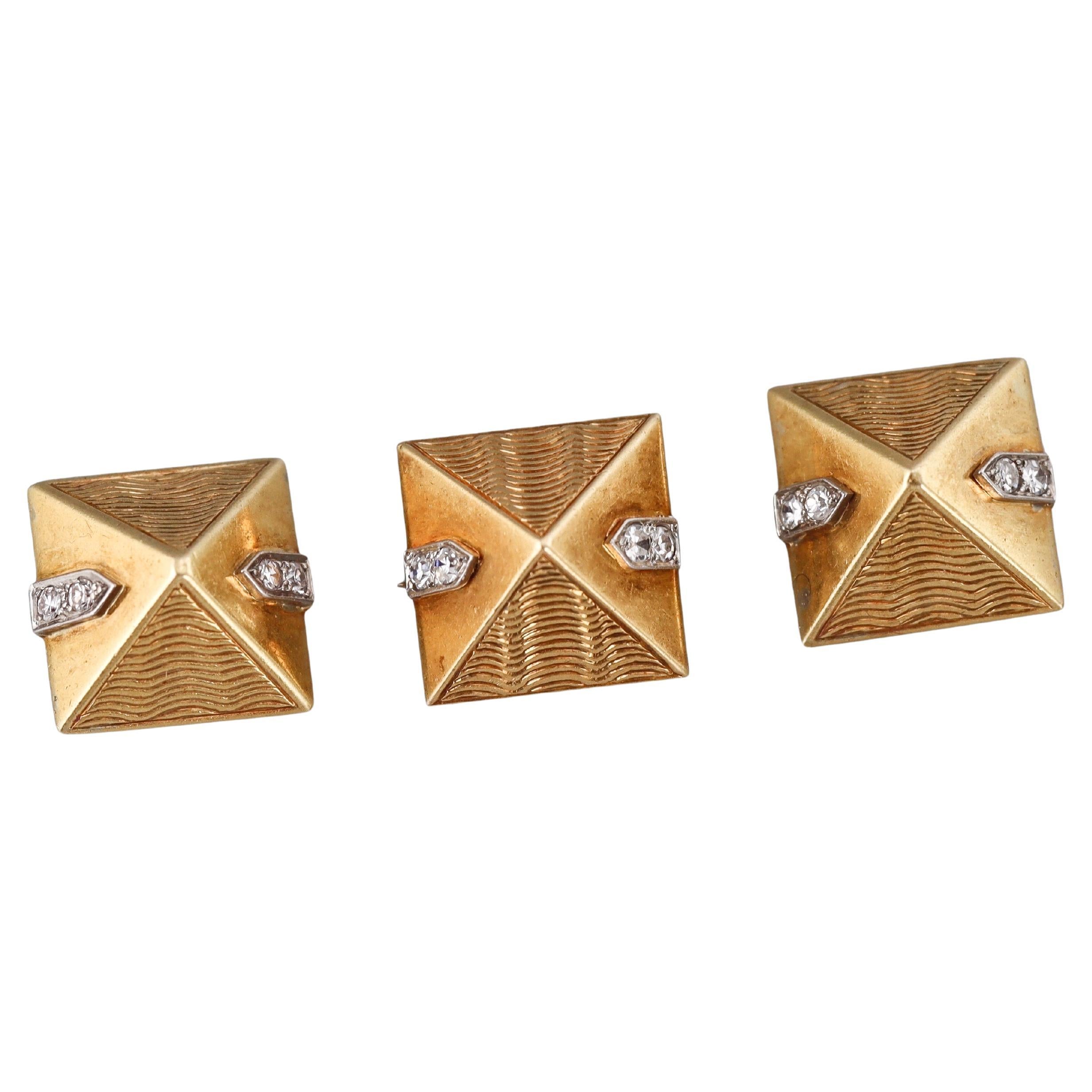 Van Cleef & Arpels 1960s Yellow Gold Diamond Pyramid Small Brooch Set of 3
