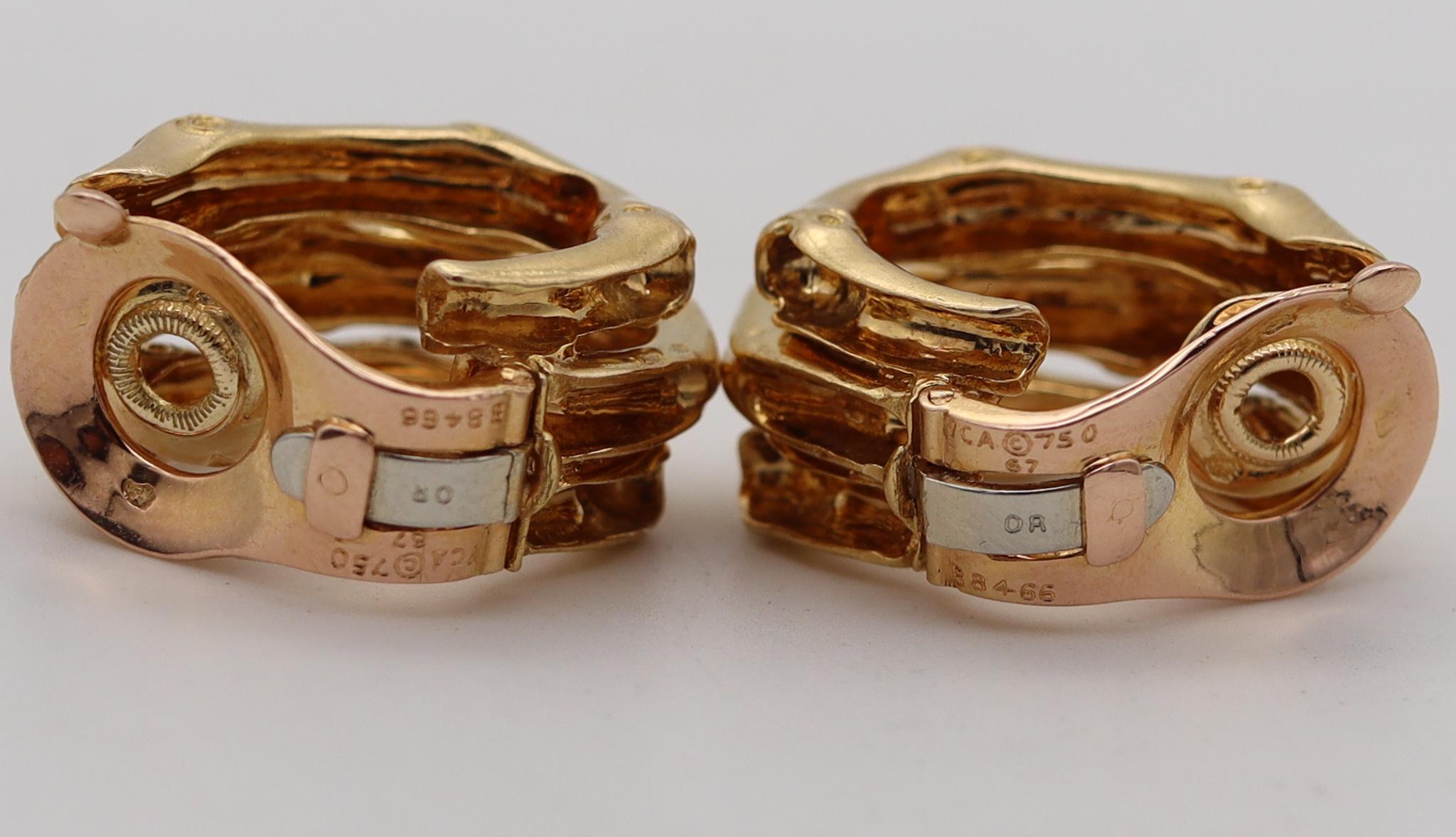 Van Cleef & Arpels 1967 Paris Bambo Clips-On Earrings In Solid 18Kt Yellow Gold In Excellent Condition In Miami, FL