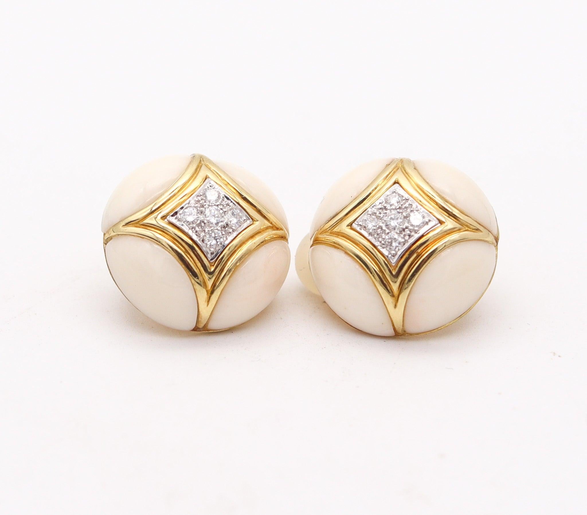 Old European Cut VAN CLEEF & ARPELS 1970 Coral Earrings In 18Kt Gold With 1.68 Ctw VS Diamonds For Sale