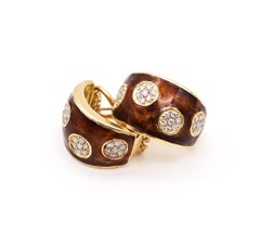 Van Cleef & Arpels 1970 Enameled Earrings In 18Kt Gold With 1.68 Ctw in Diamonds