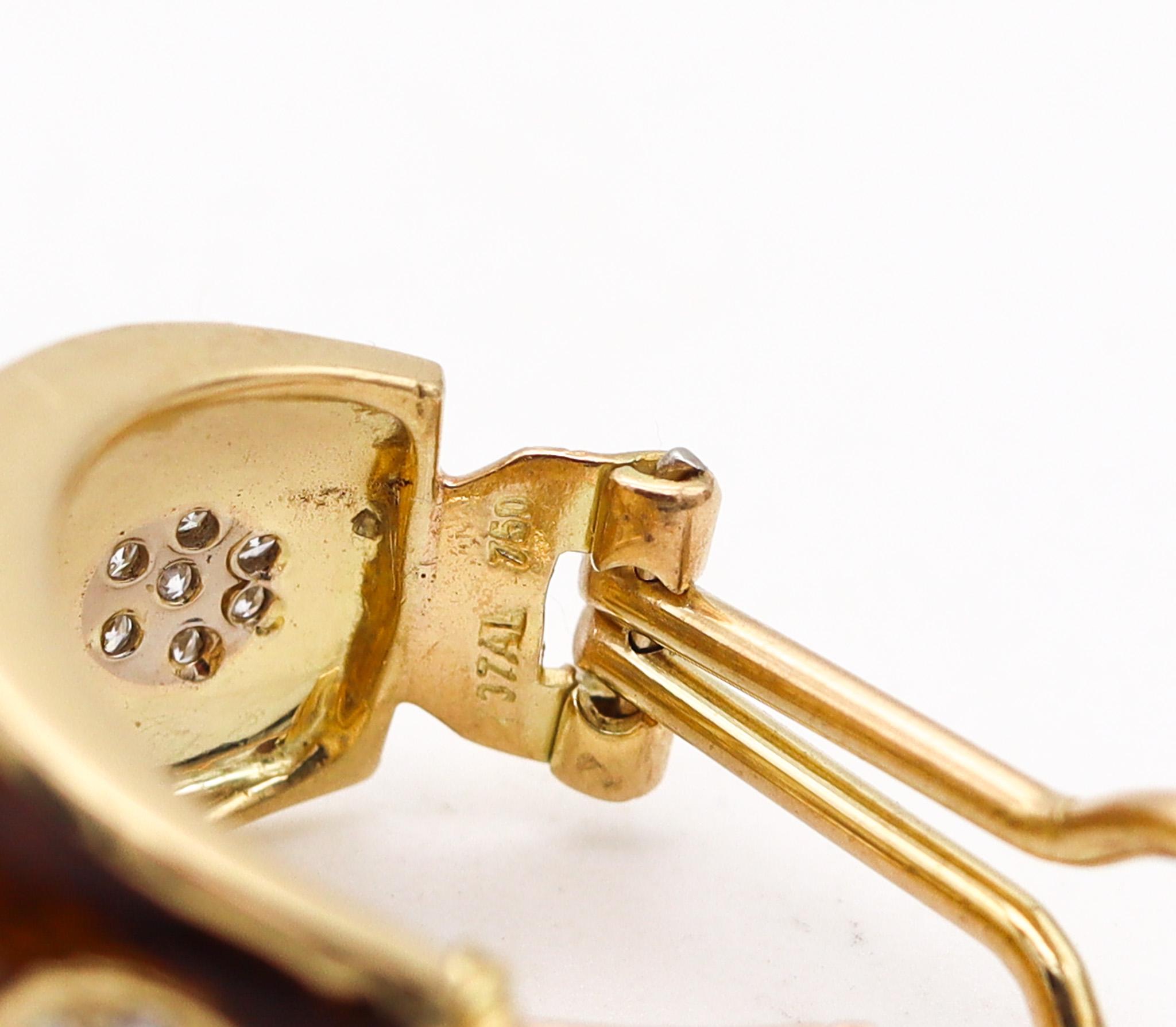 Women's Van Cleef & Arpels 1970 Enameled Earrings In 18Kt Gold With 1.68 Ctw in Diamonds For Sale