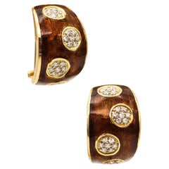 Retro Van Cleef & Arpels 1970 Enameled Earrings In 18Kt Gold With 1.68 Ctw in Diamonds
