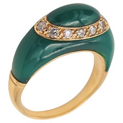 VAN CLEEF & ARPELS 1970 Paris Bombe Ring In 18Kt Gold Diamonds And Chrysoprase