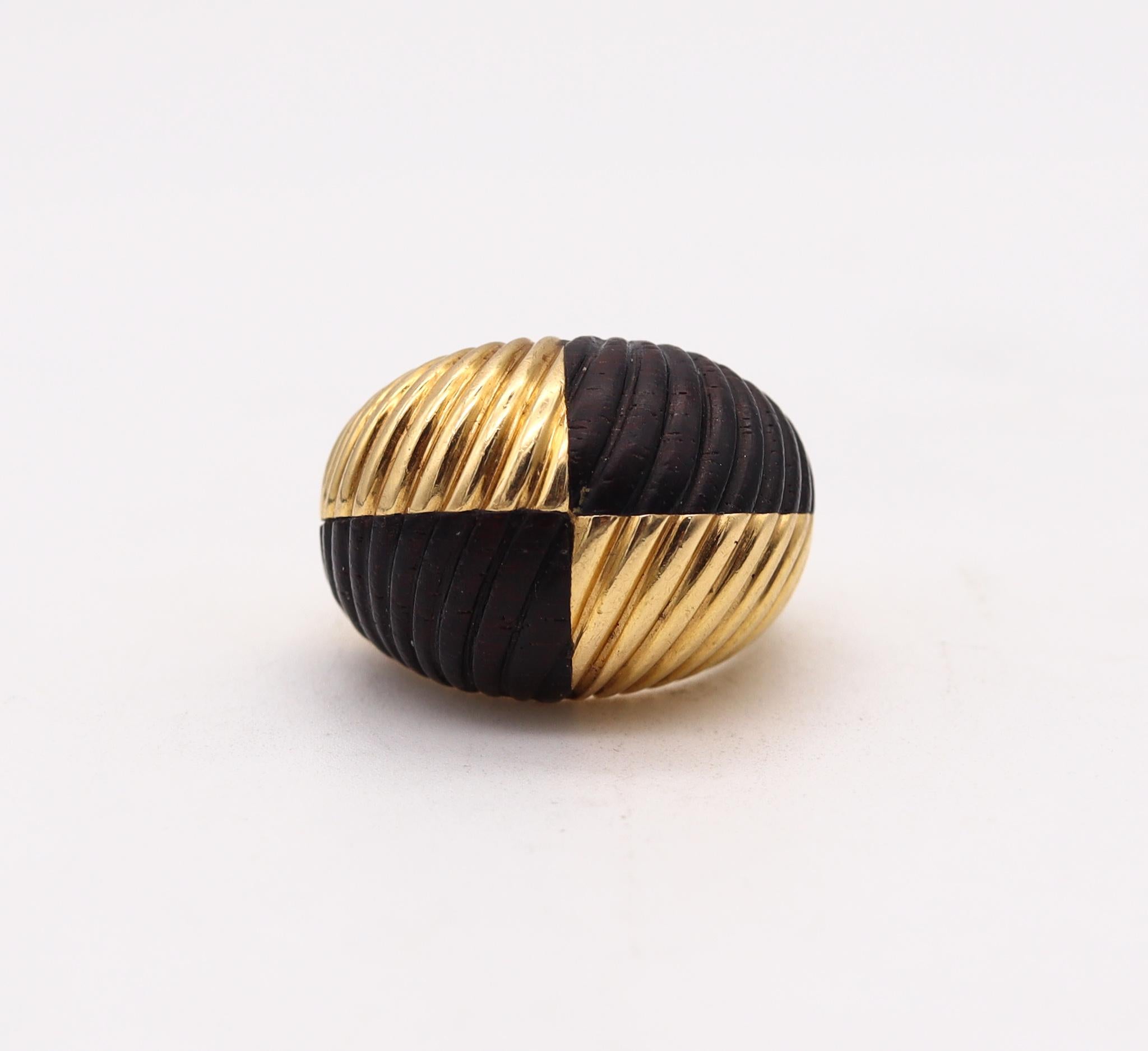 Modernist Van Cleef & Arpels 1970 Paris Bombe Wood Cocktail Ring in 18Kt Yellow Gold