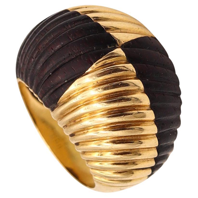 Van Cleef & Arpels 1970 Paris Bombe Wood Cocktail Ring in 18Kt Yellow Gold For Sale