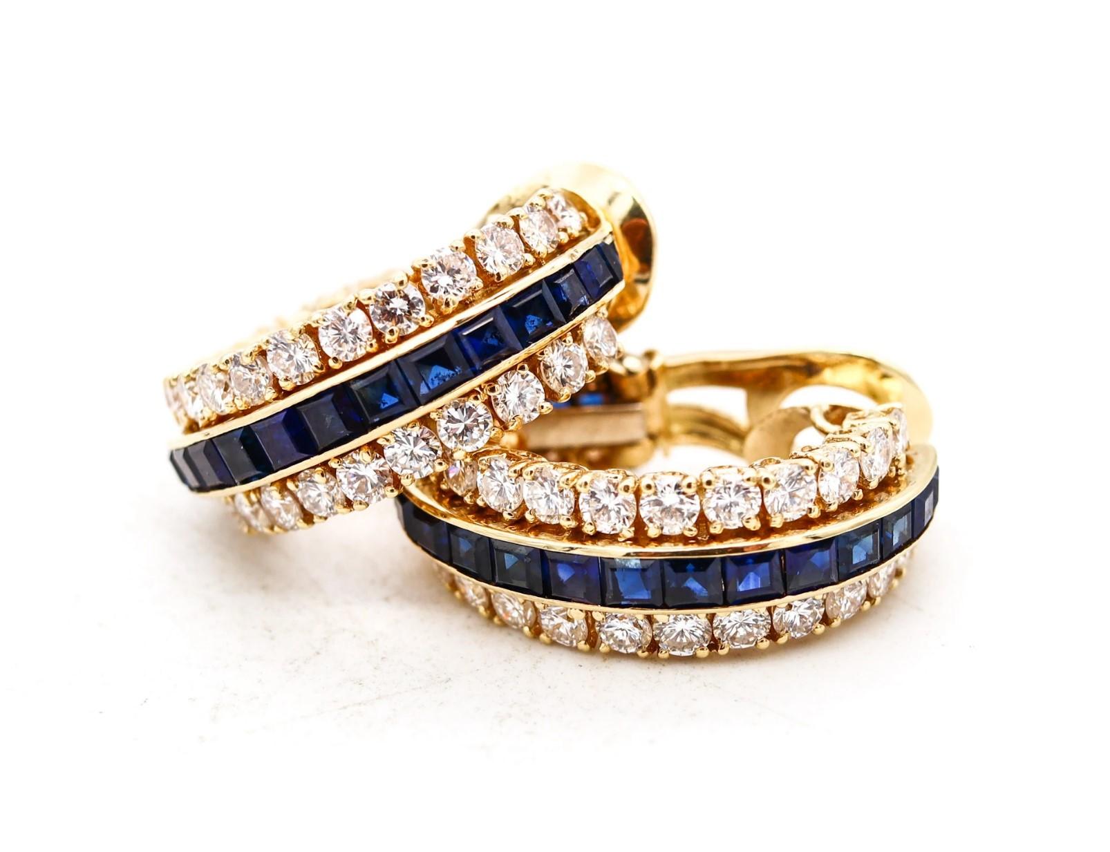 Modernist Van Cleef & Arpels 1970 Paris Clip Earrings 18Kt Gold 9.04 Ct Diamonds Sapphires