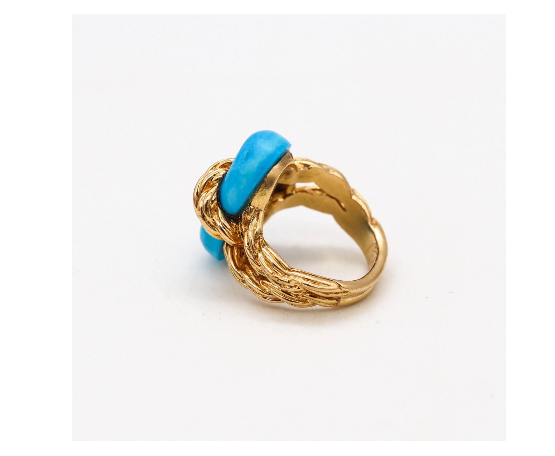 Modern Van Cleef & Arpels 1970 Paris Twisted Ropes Cocktail Ring 18kt Gold Turquoise