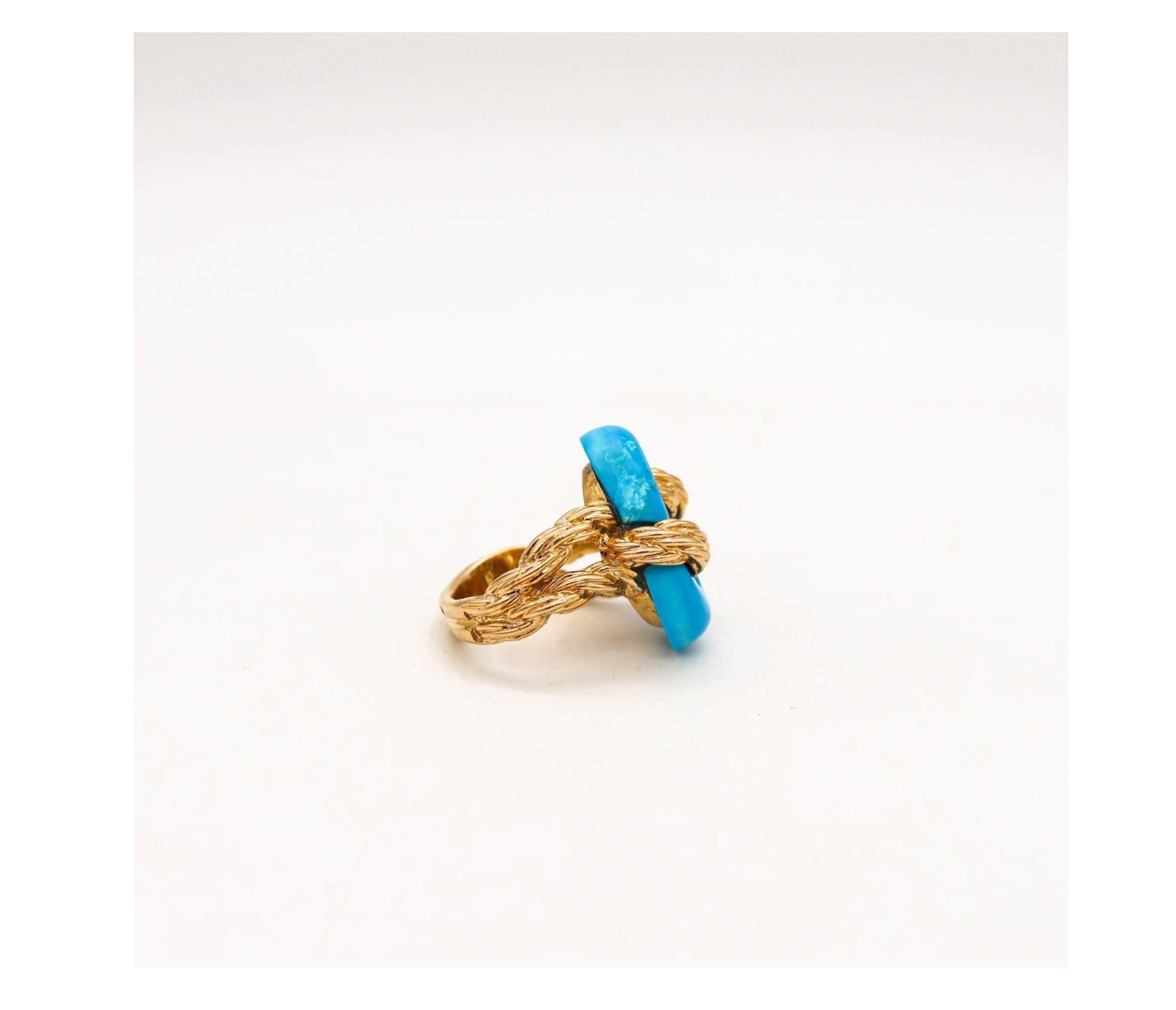 Mixed Cut Van Cleef & Arpels 1970 Paris Twisted Ropes Cocktail Ring 18kt Gold Turquoise