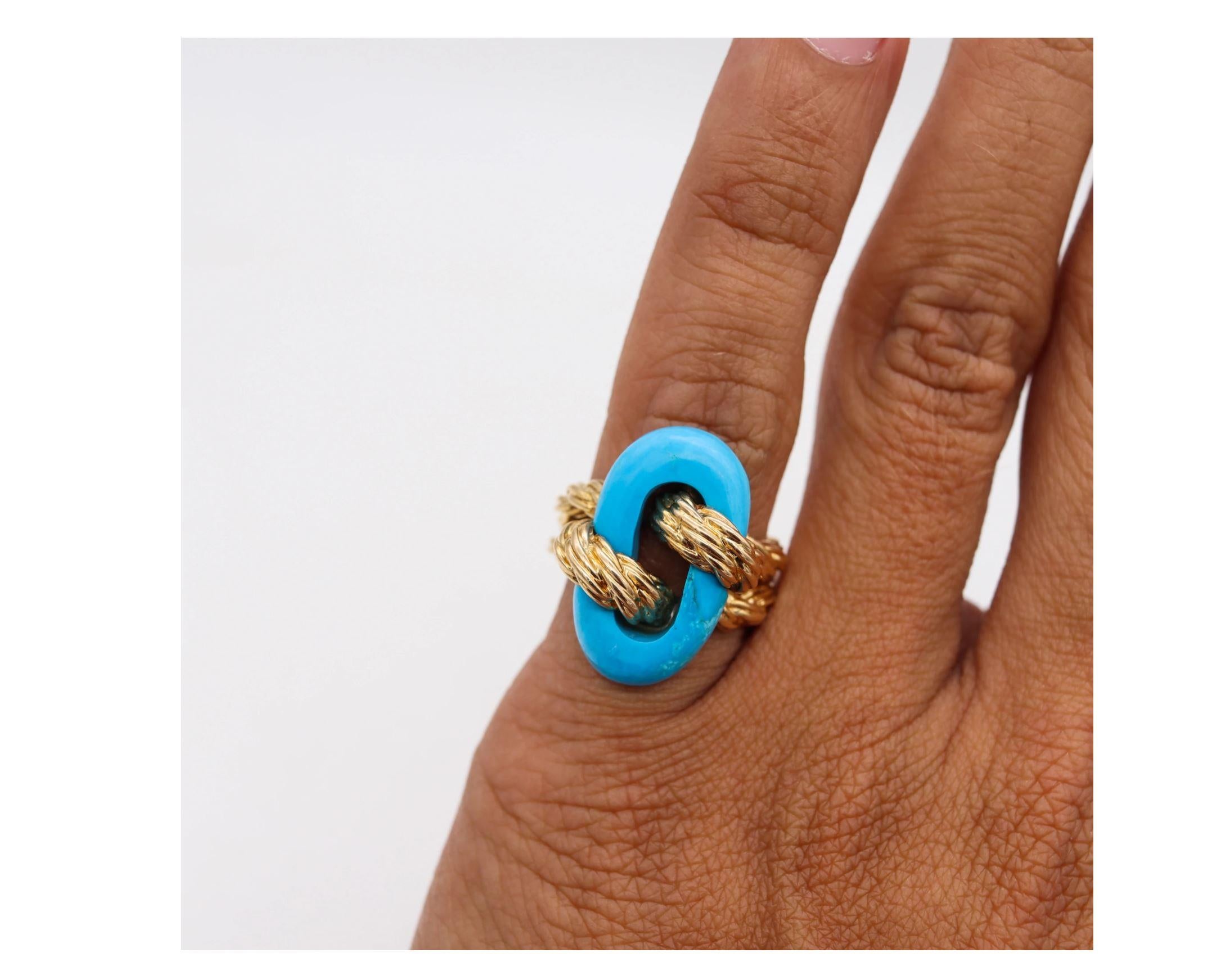 Women's Van Cleef & Arpels 1970 Paris Twisted Ropes Cocktail Ring 18kt Gold Turquoise