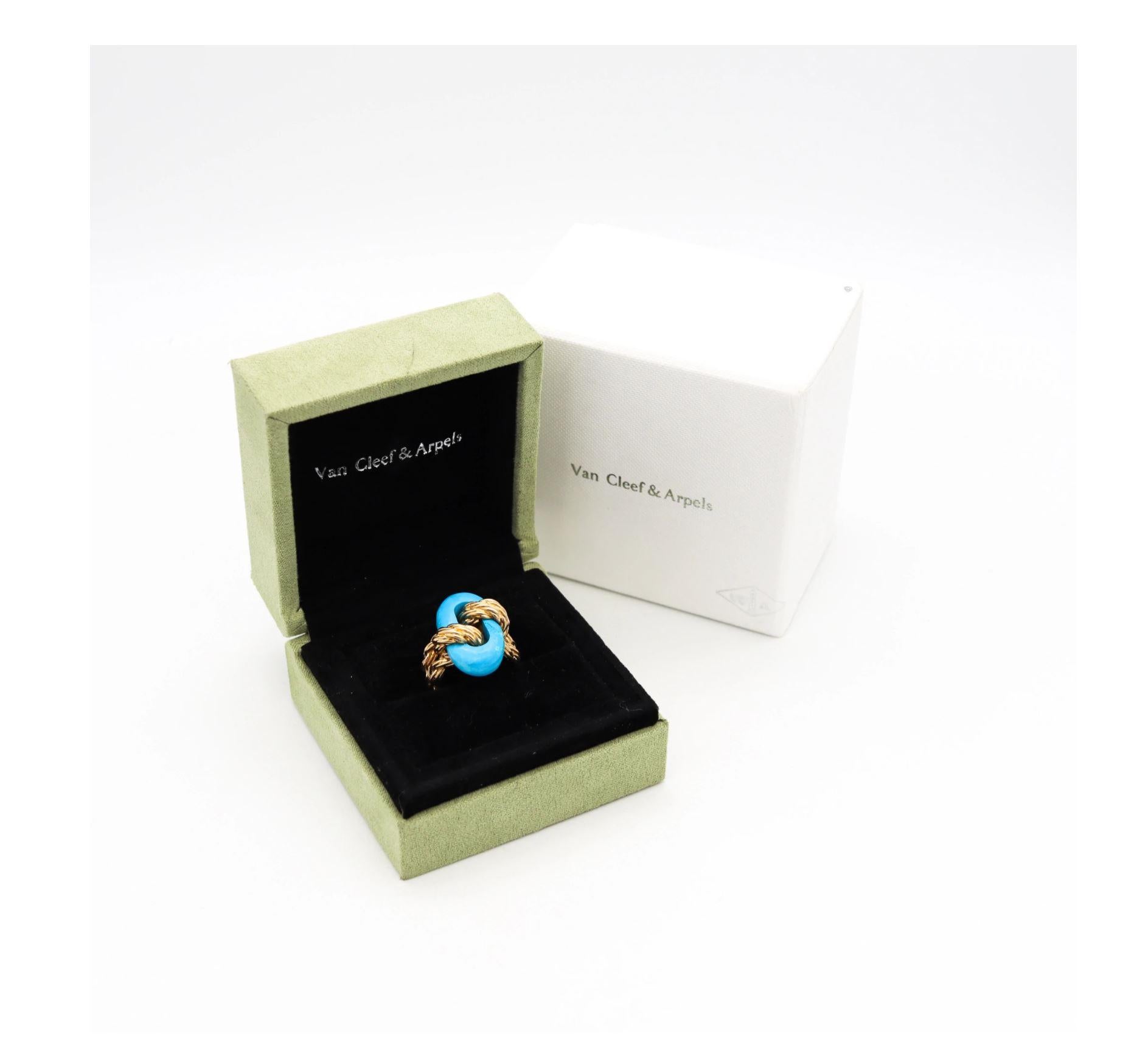 Van Cleef & Arpels 1970 Paris Twisted Ropes Cocktail Ring 18kt Gold Turquoise 1