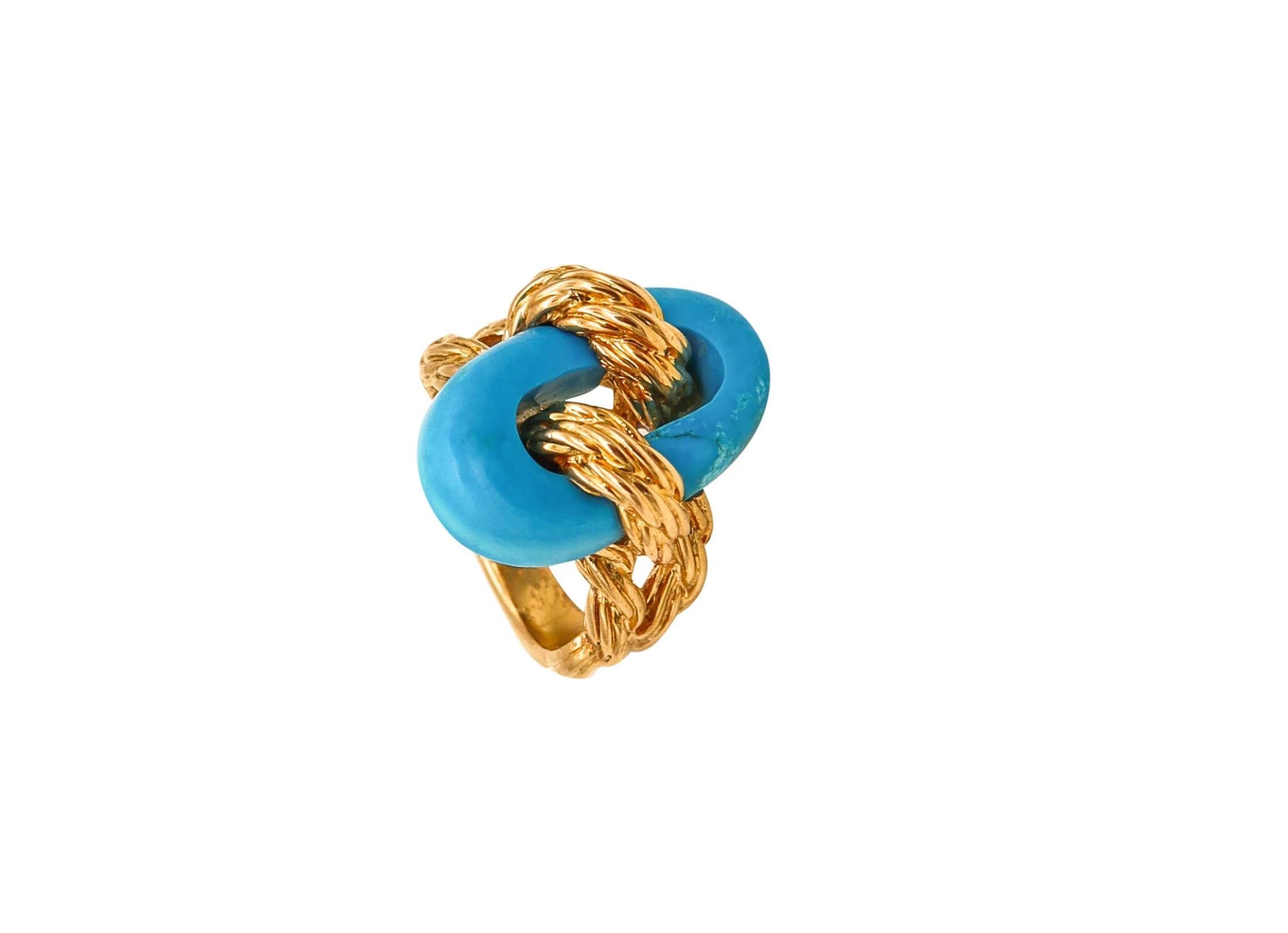Van Cleef & Arpels 1970 Paris Twisted Ropes Cocktail Ring 18kt Gold Turquoise 2