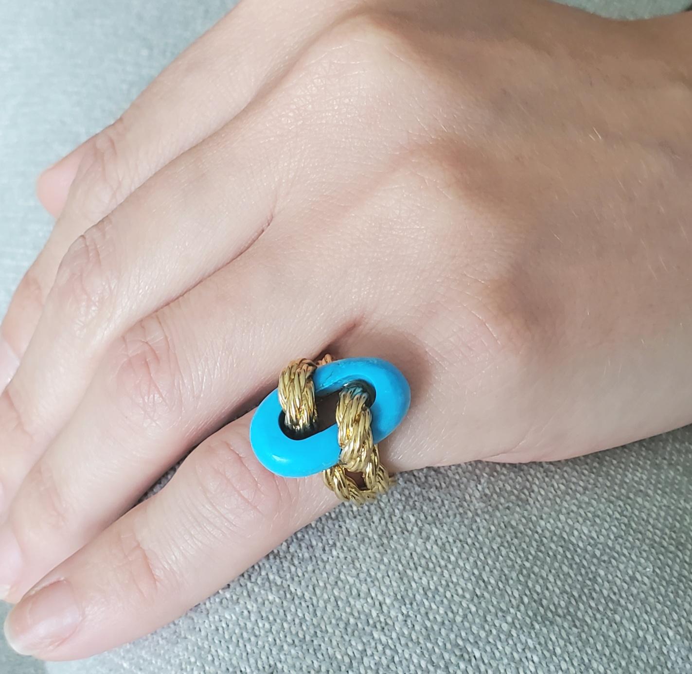 Van Cleef & Arpels 1970 Paris Twisted Ropes Cocktail Ring 18kt Gold Turquoise 3