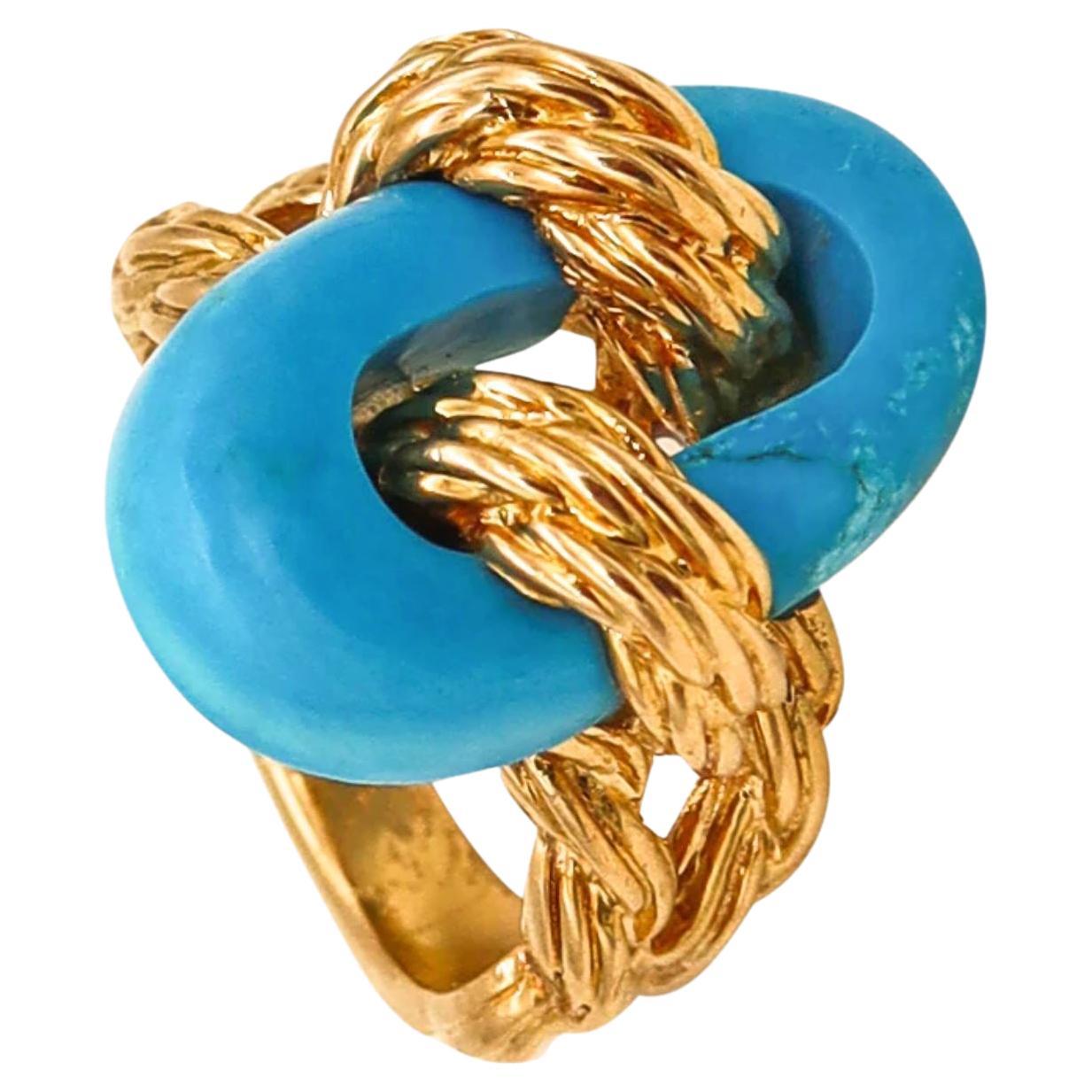 Van Cleef & Arpels 1970 Paris Twisted Ropes Cocktail Ring 18kt Gold Turquoise