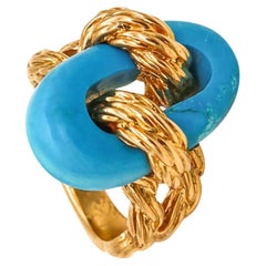 Van Cleef & Arpels 1970 Paris Twisted Ropes Cocktail Ring 18kt Gold Turquoise