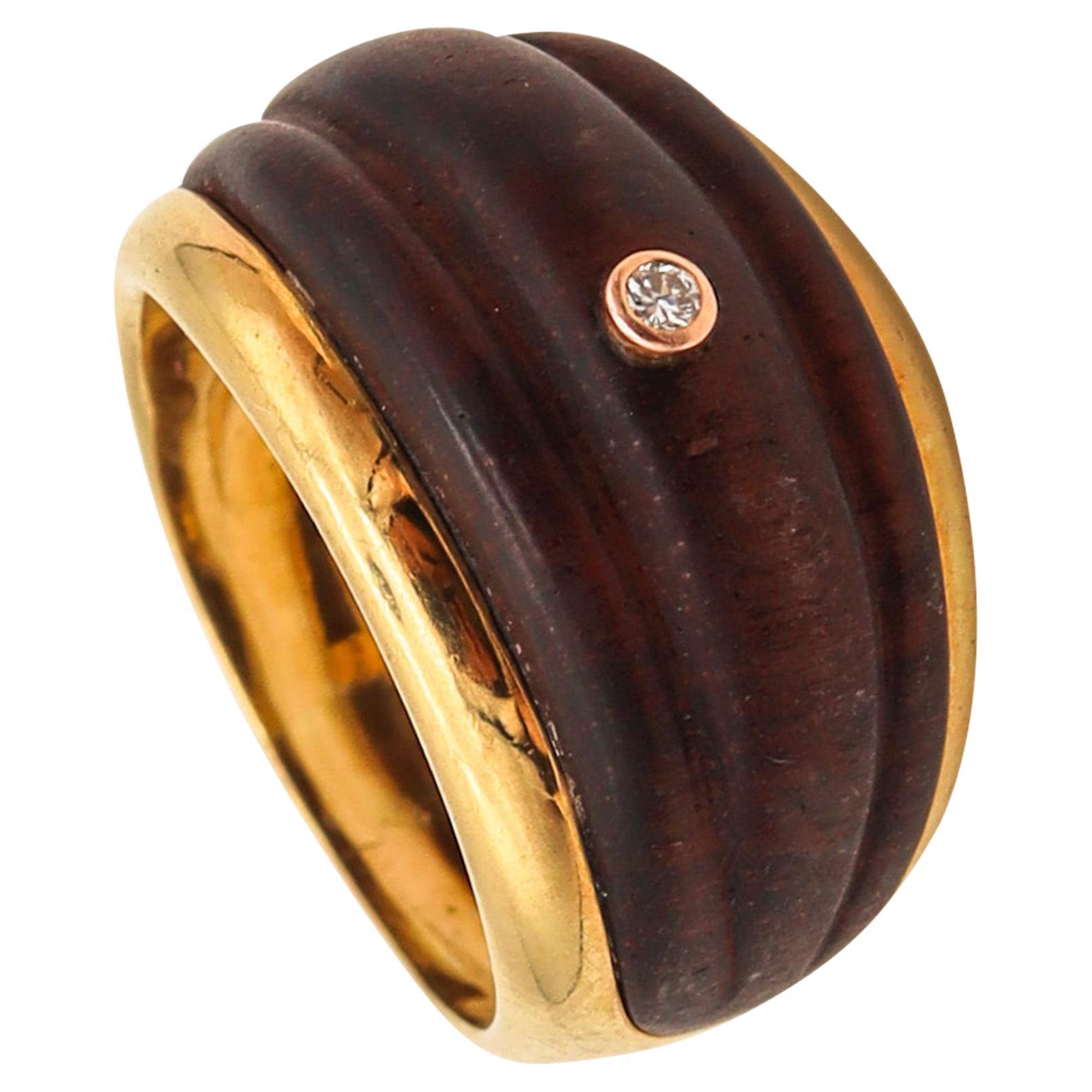 Van Cleef & Arpels 1970 Paris Wood Cocktail Ring In 18Kt Yellow Gold And Diamond For Sale