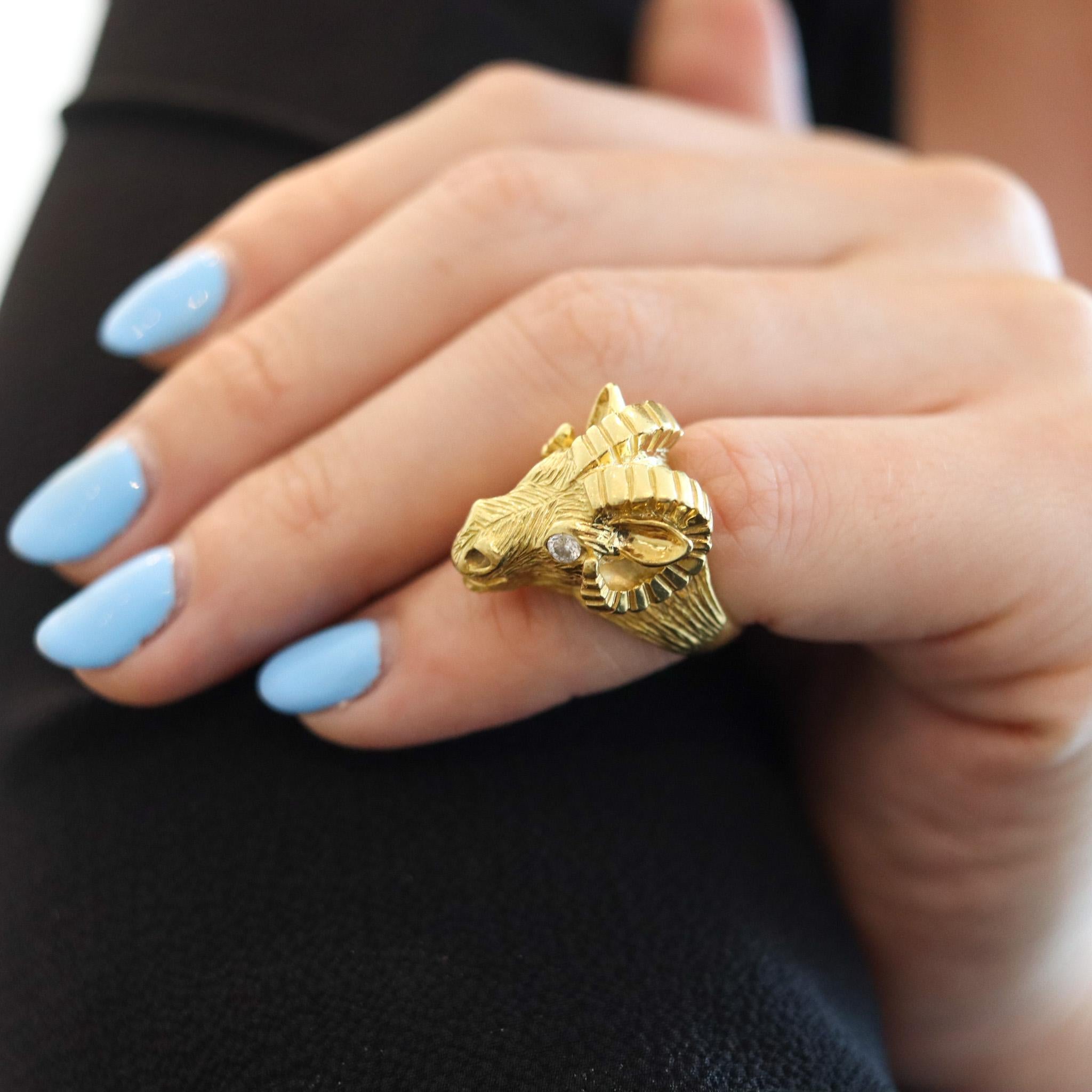 Van Cleef & Arpels 1970 Taurus Zodiacal Ring In 18Kt Gold With Two Diamonds For Sale 3