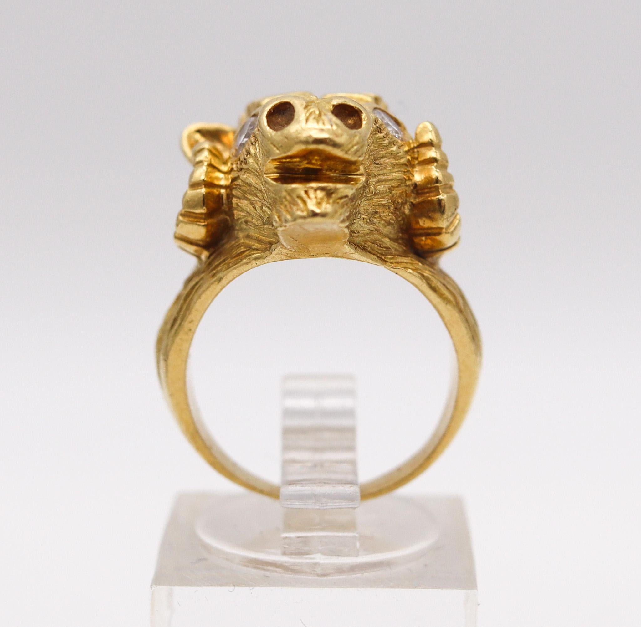 Modernist Van Cleef & Arpels 1970 Taurus Zodiacal Ring In 18Kt Gold With Two Diamonds For Sale